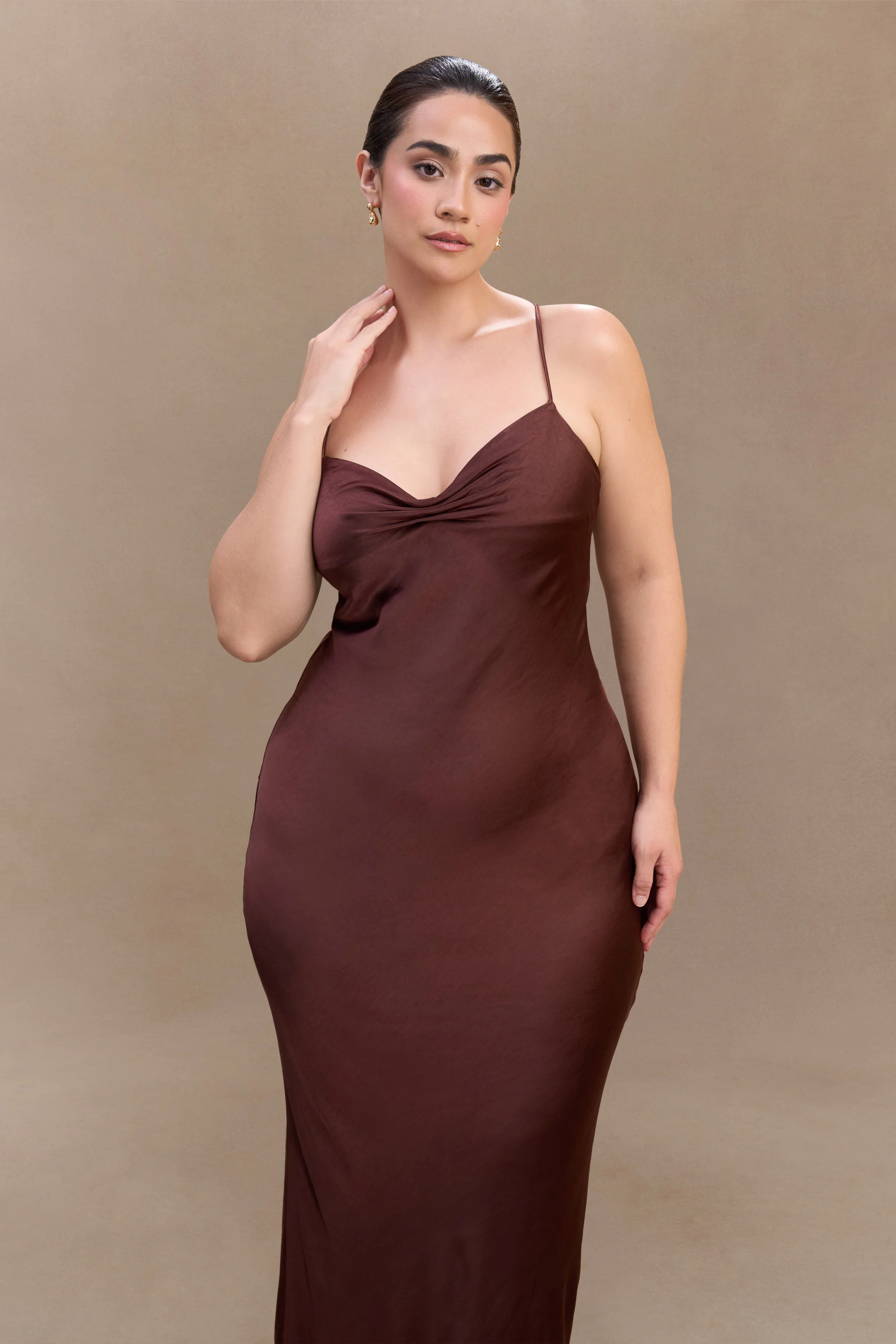 Lilly Sweetheart Satin Maxi Dress - Dark Chocolate - Image 8