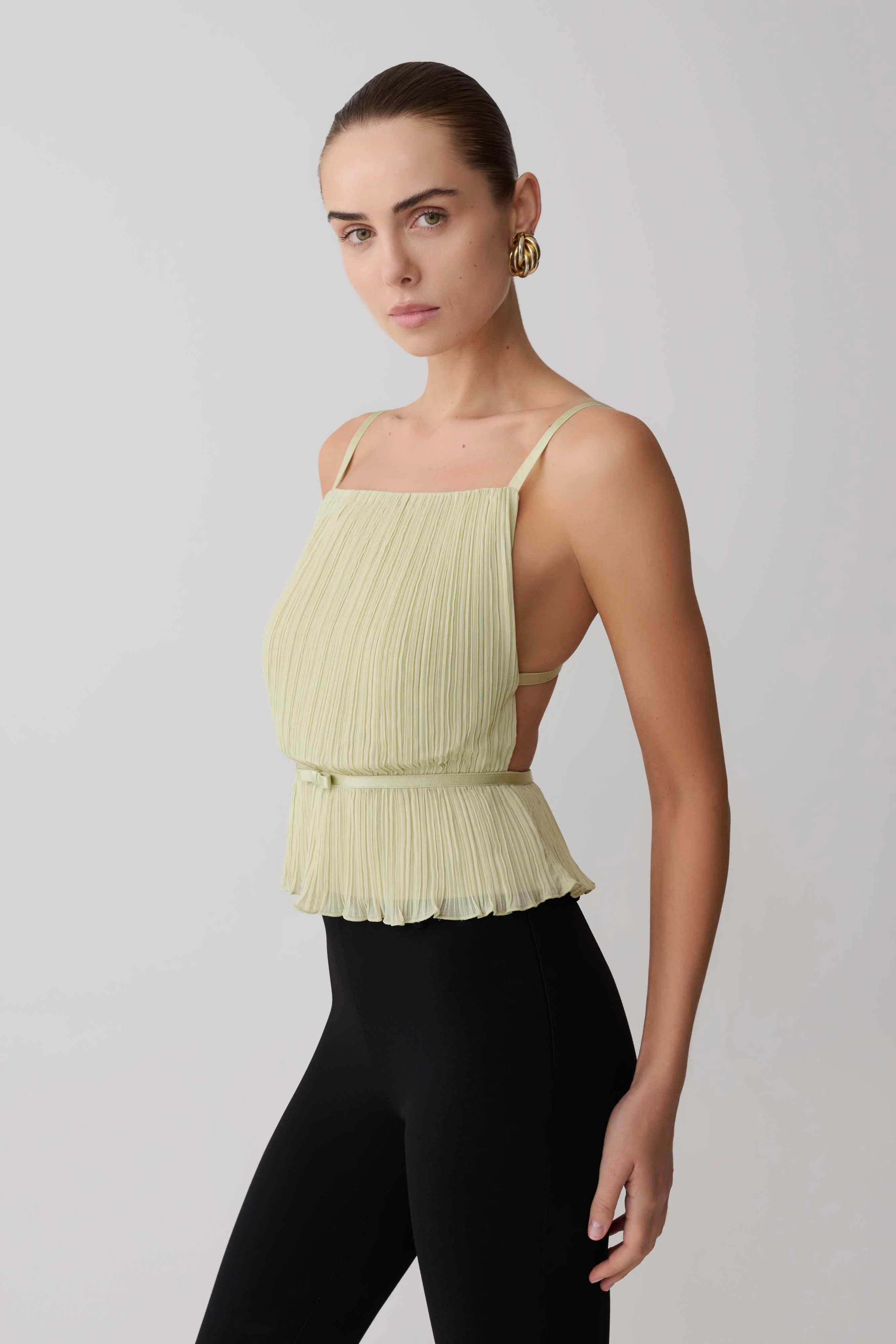 Lilou Pleated Sleeveless Top - Sage - Image 4