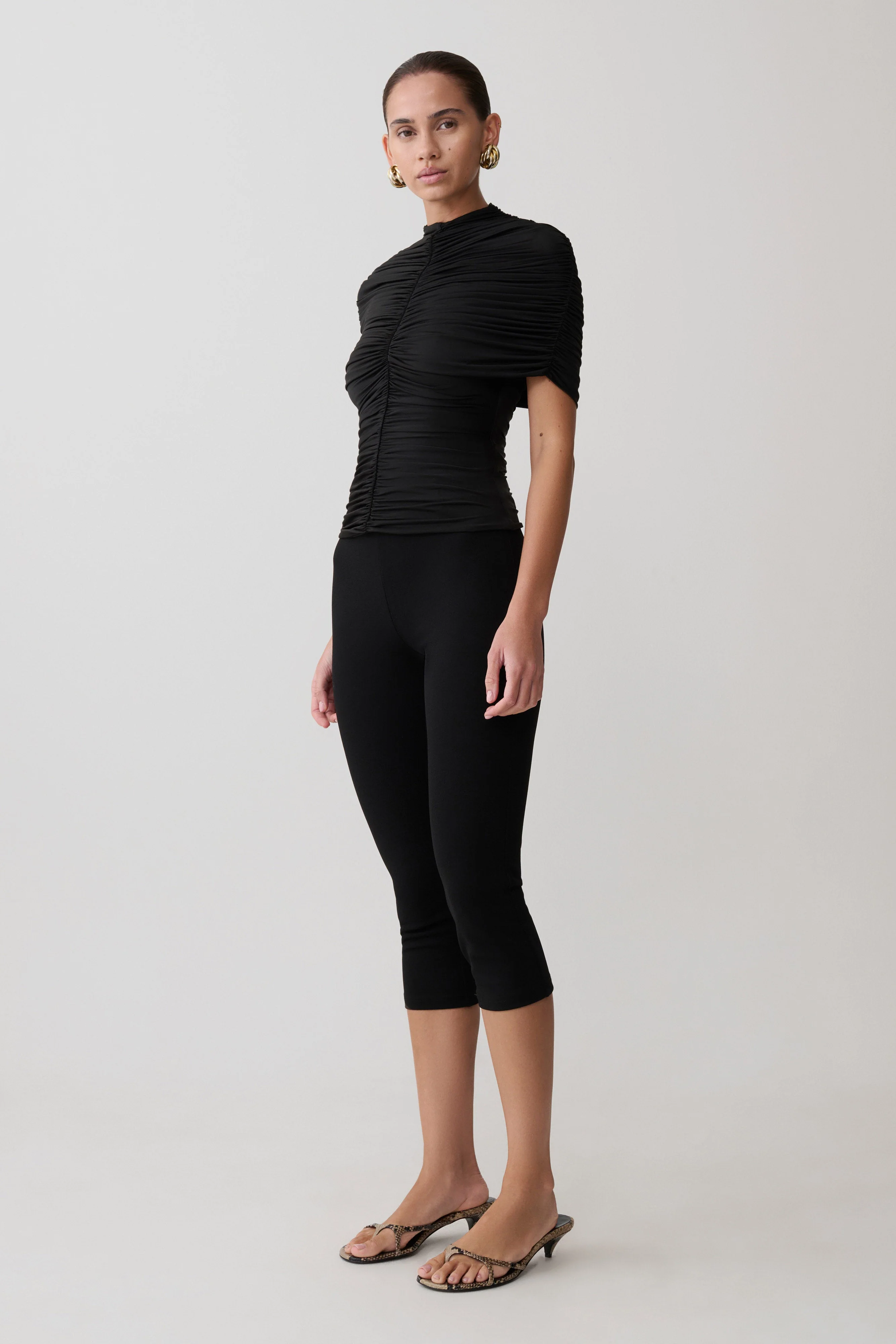 Linh Slinky High Neck Gathered Top - Black - Image 6
