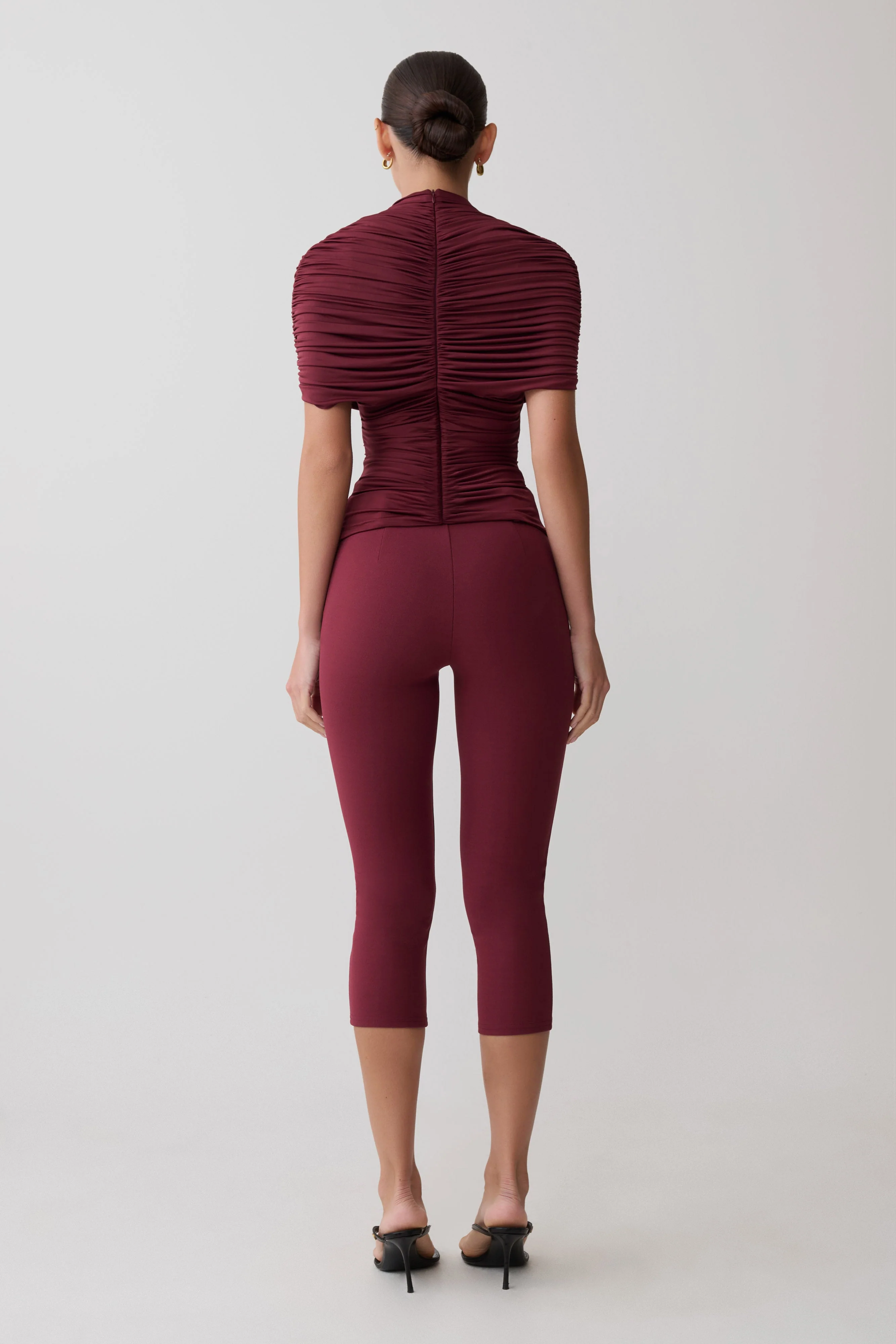 Linh Slinky High Neck Gathered Top - Mahogany - Image 2
