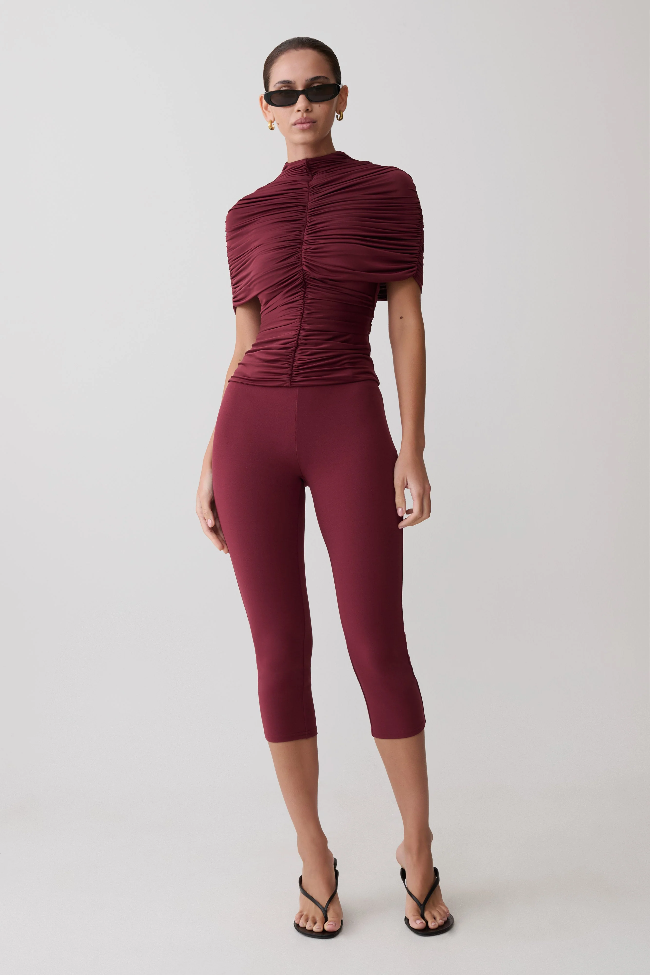 Linh Slinky High Neck Gathered Top - Mahogany - Image 3