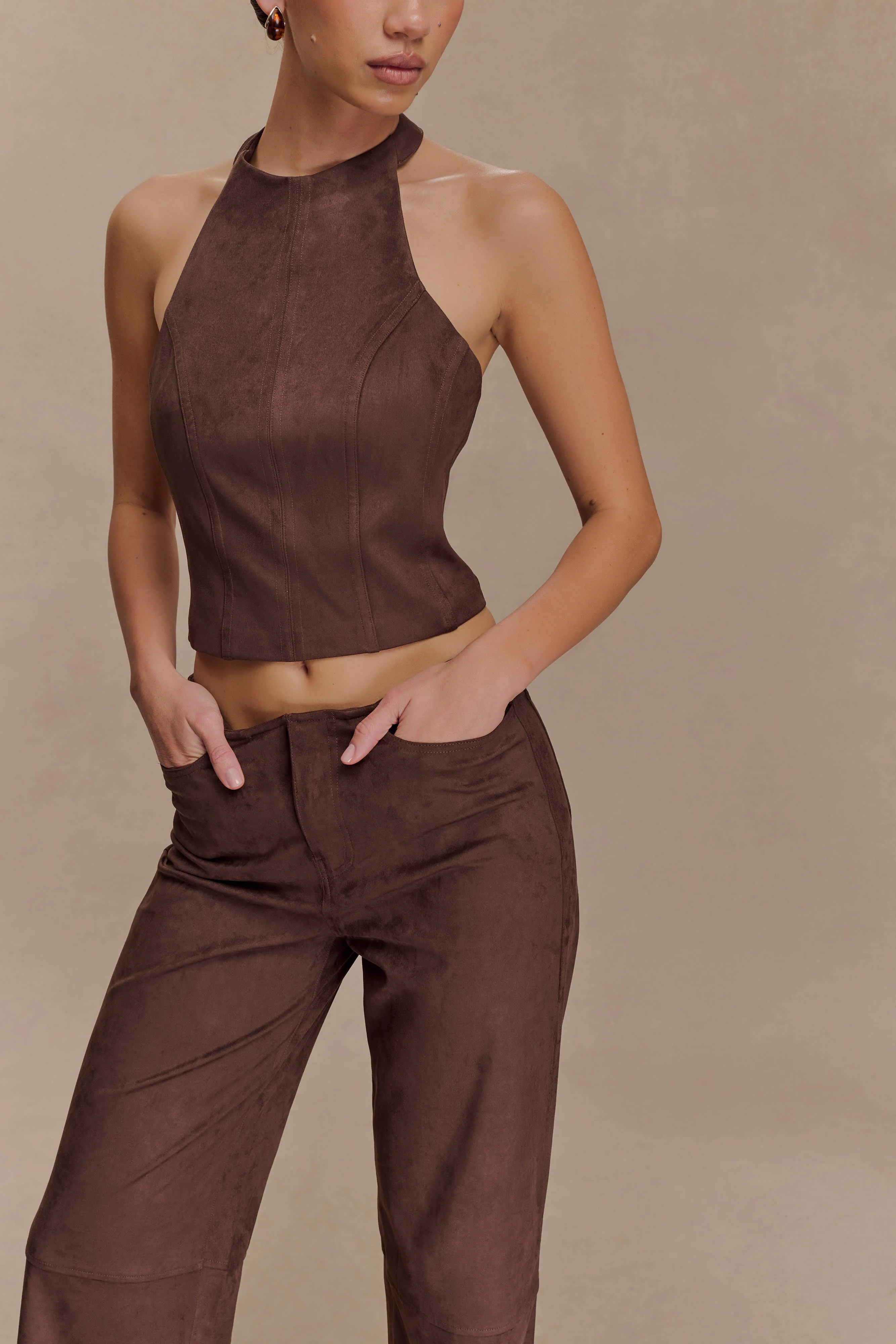 Logan Faux Suede Pants - Dark Chocolate - Image 3