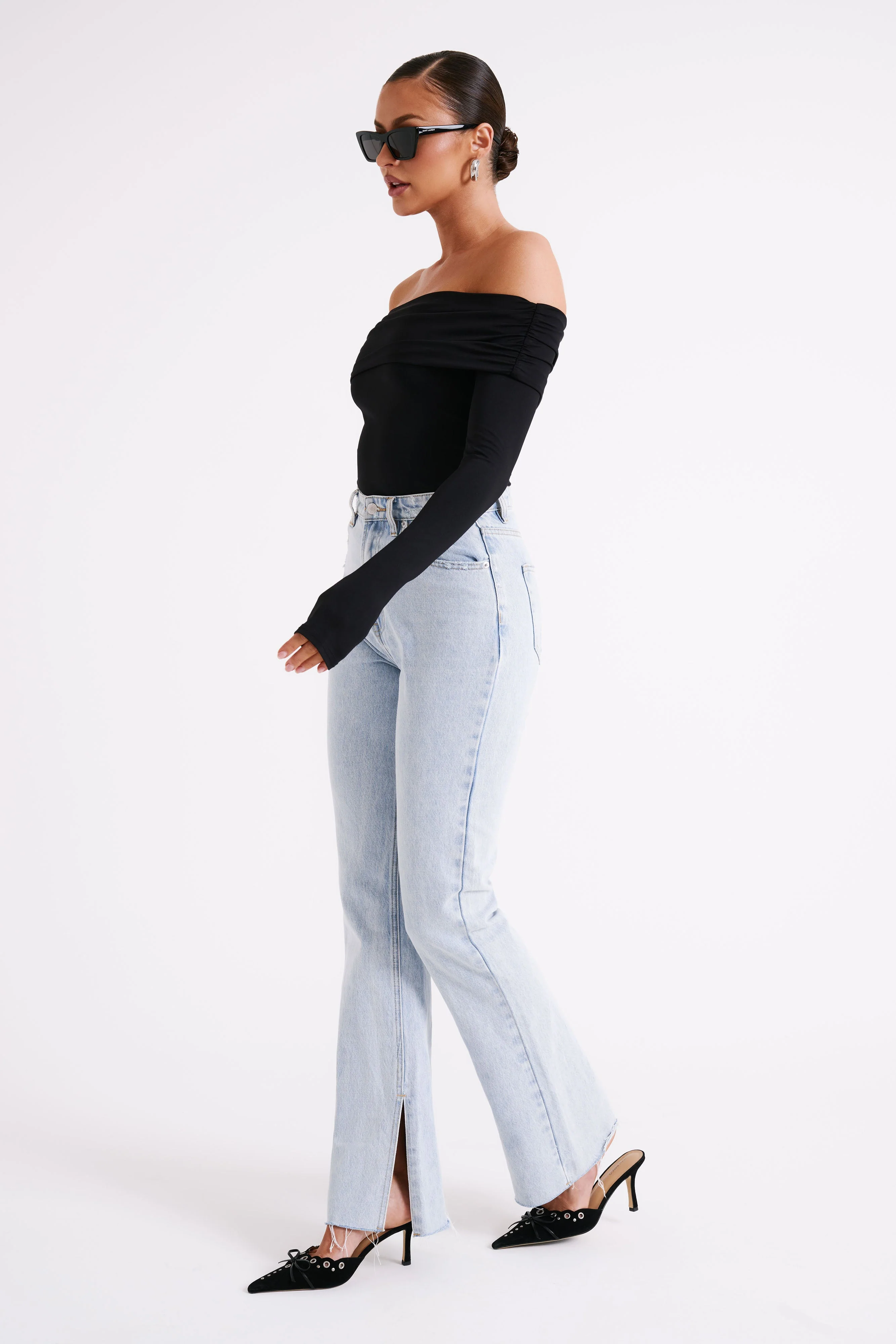 Lucinda Recycled Nylon Off Shoulder Top - Black - Image 4