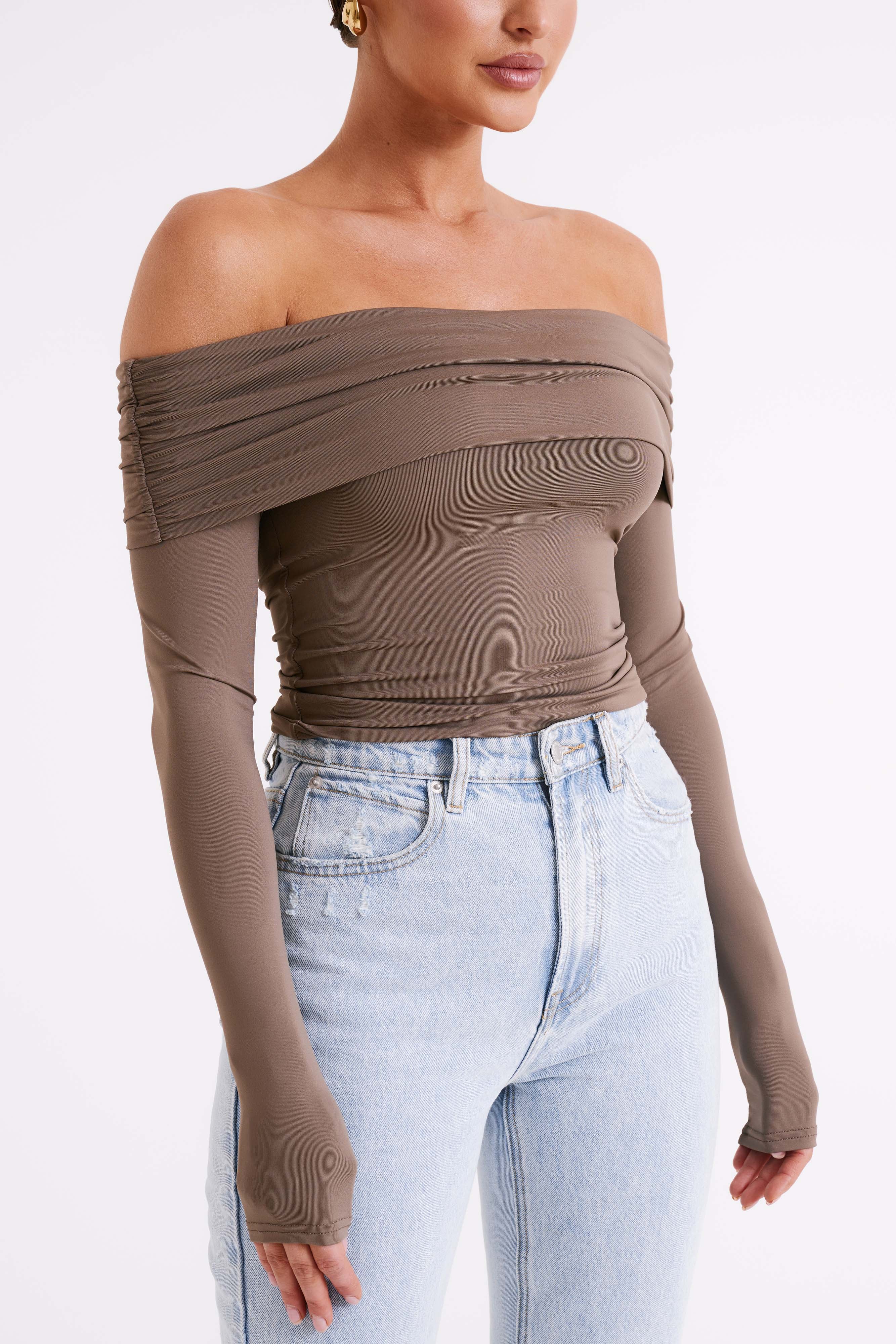 Lucinda Recycled Nylon Off Shoulder Top - Coco - Image 2