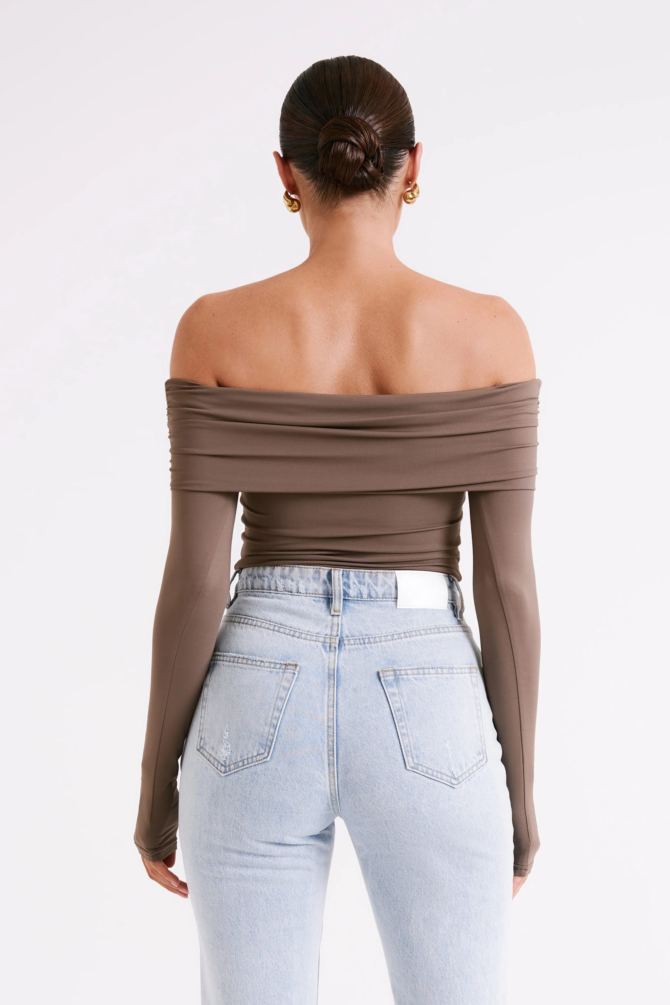 Lucinda Recycled Nylon Off Shoulder Top - Coco - Image 3