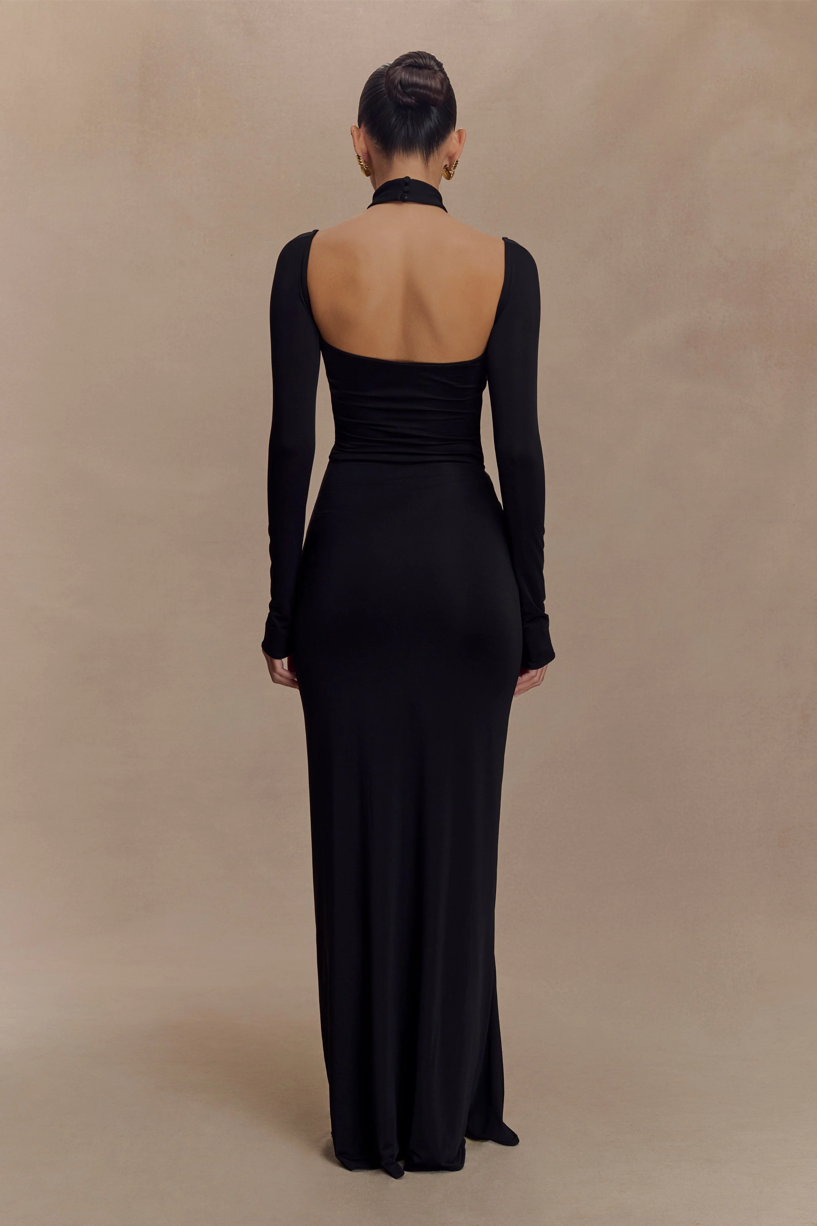 Lyndon Long Sleeve Slinky Maxi Dress - Black - Image 3