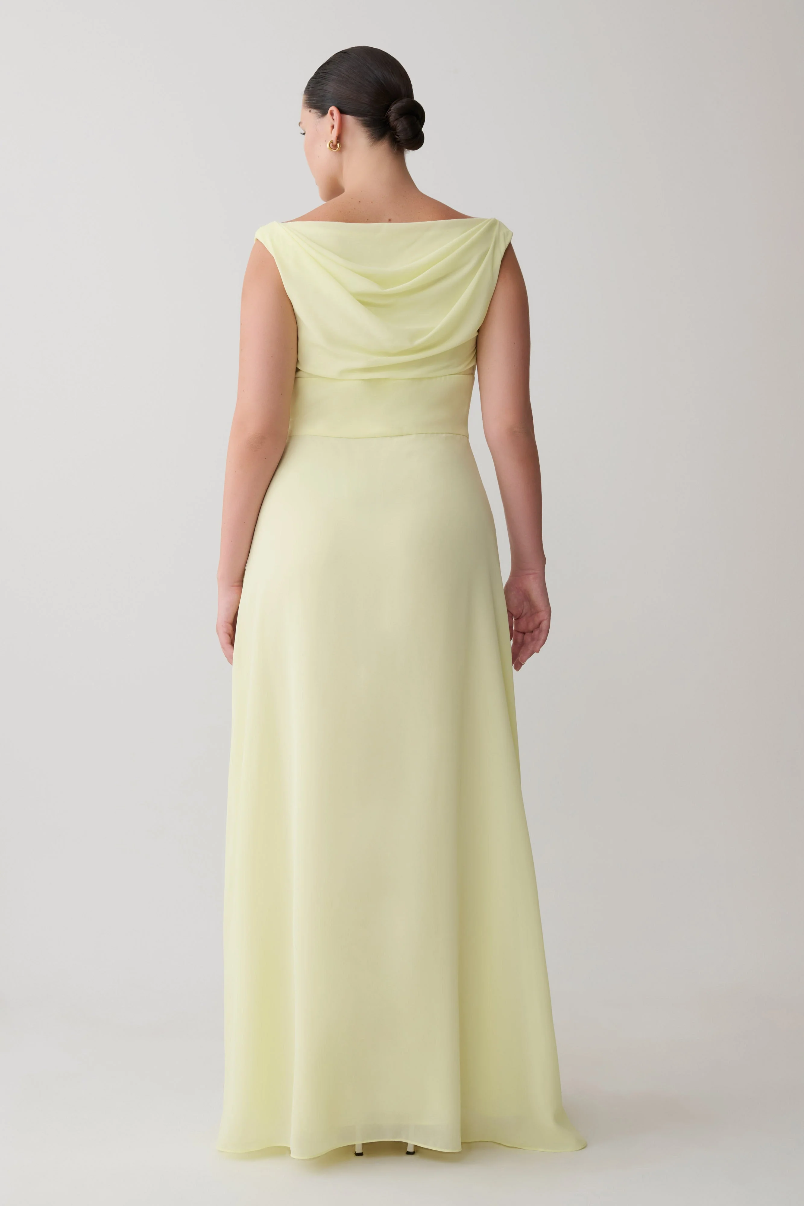 Mabel Off Shoulder Chiffon Maxi Dress - Lemon - Image 3