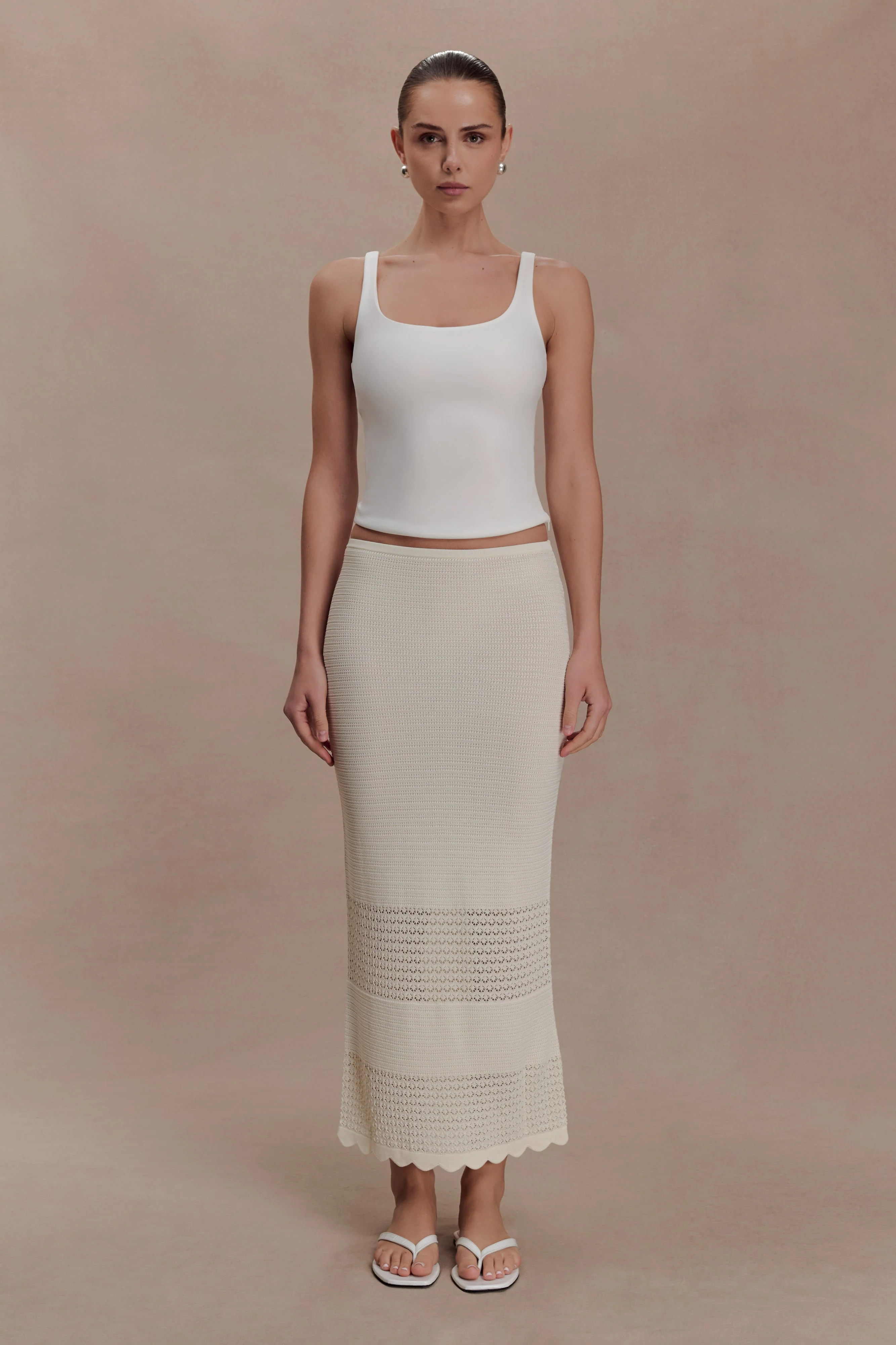 Madeline Scallop Knit Midi Skirt - Ivory - Image 8