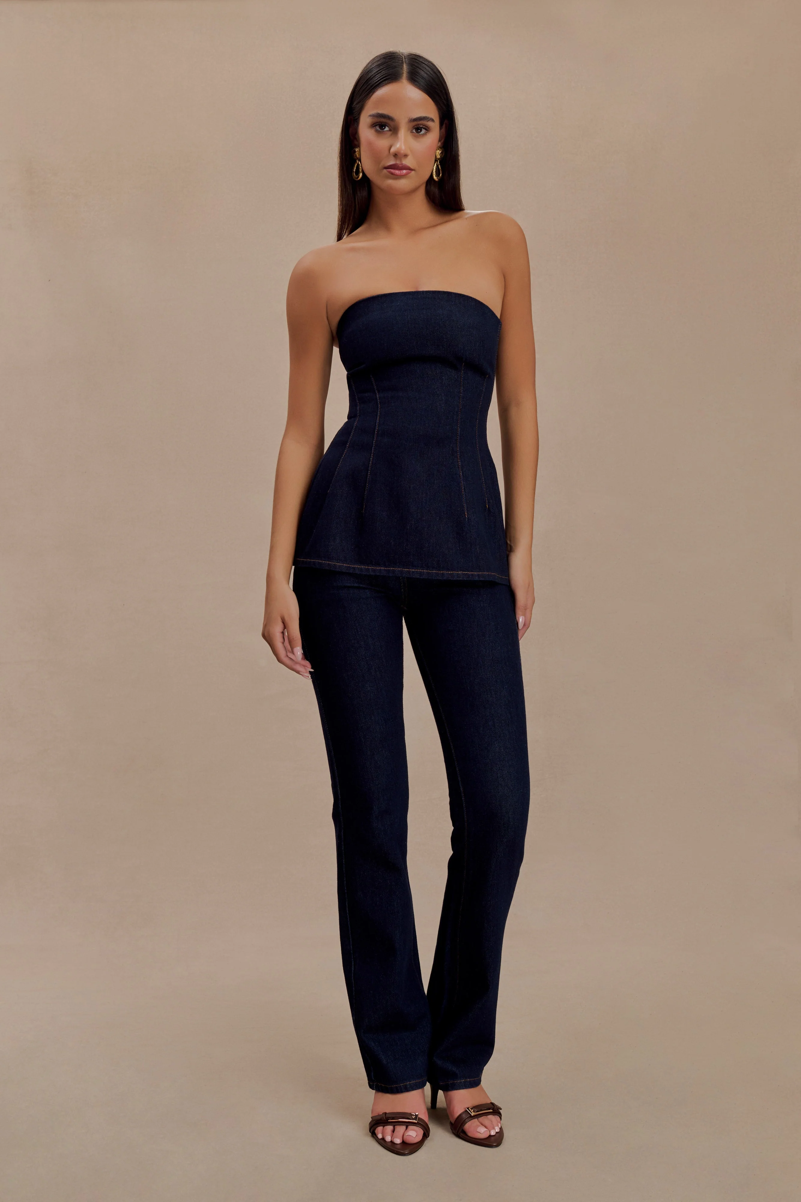 Madelyn Strapless Longline Denim Top - Indigo Blue - Image 5