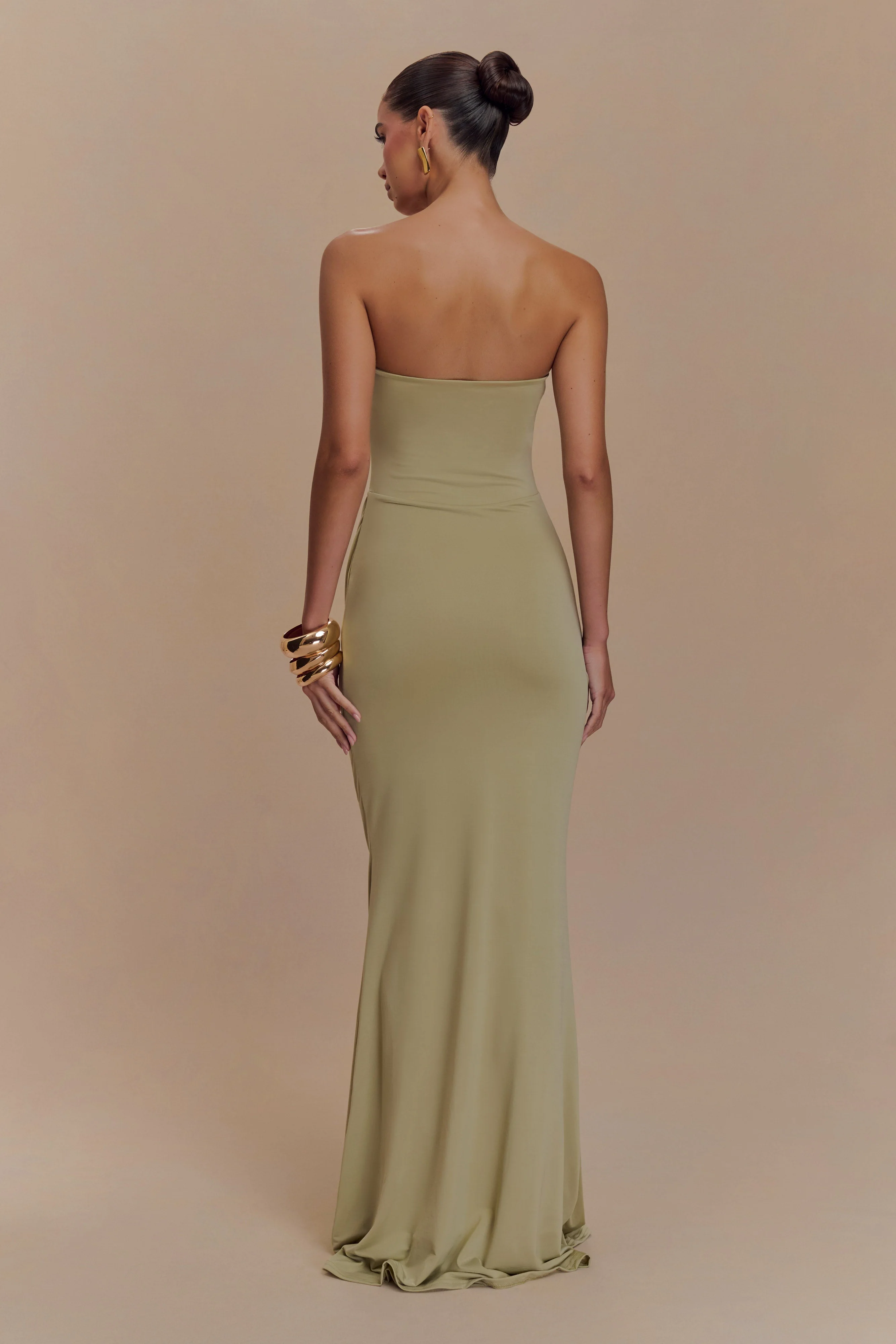 Madison Strapless Slinky Maxi Dress - Sage - Image 2
