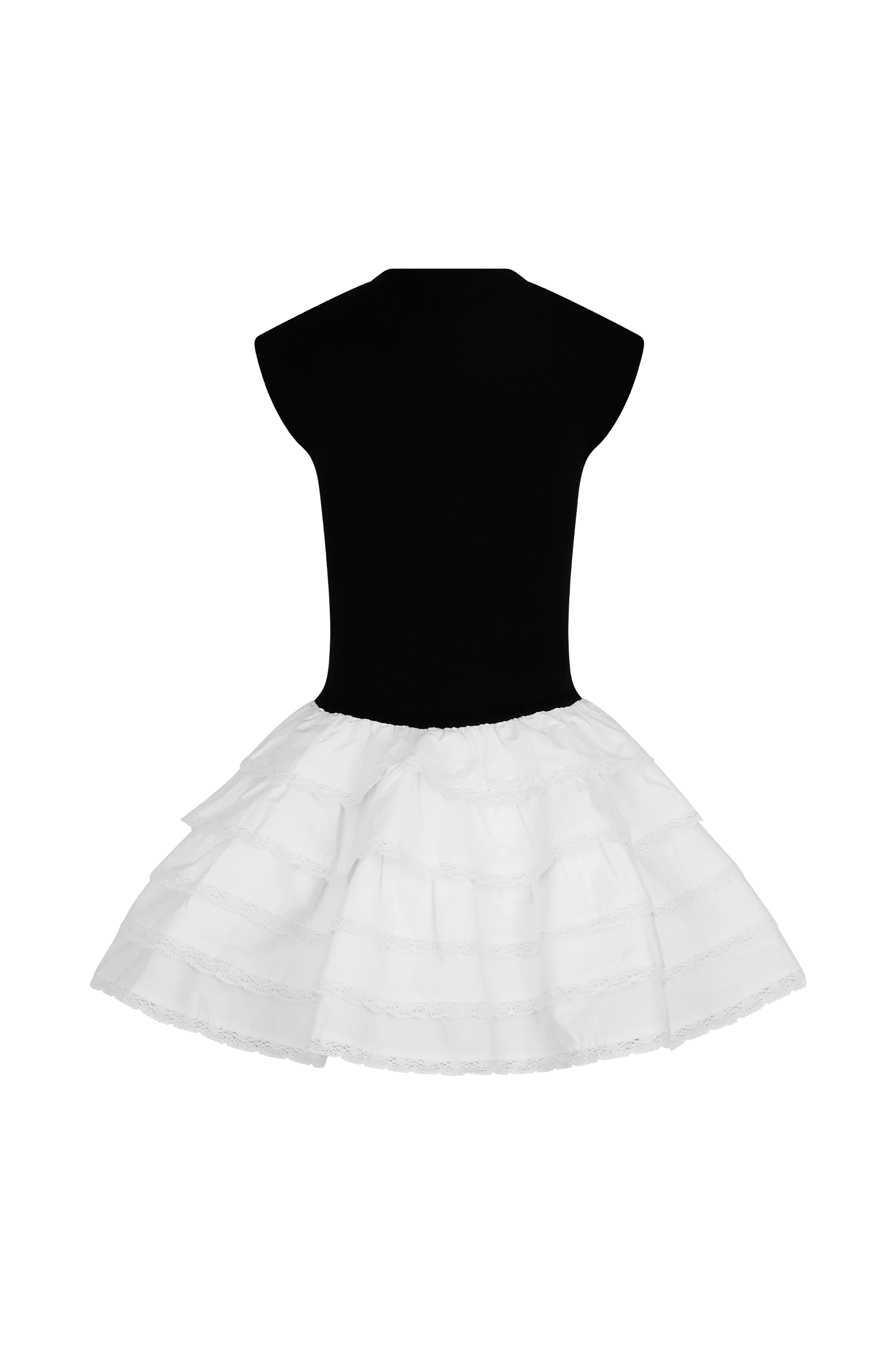 Maeve Contrast Ruffle Knit Mini Dress - Black/White - Image 9