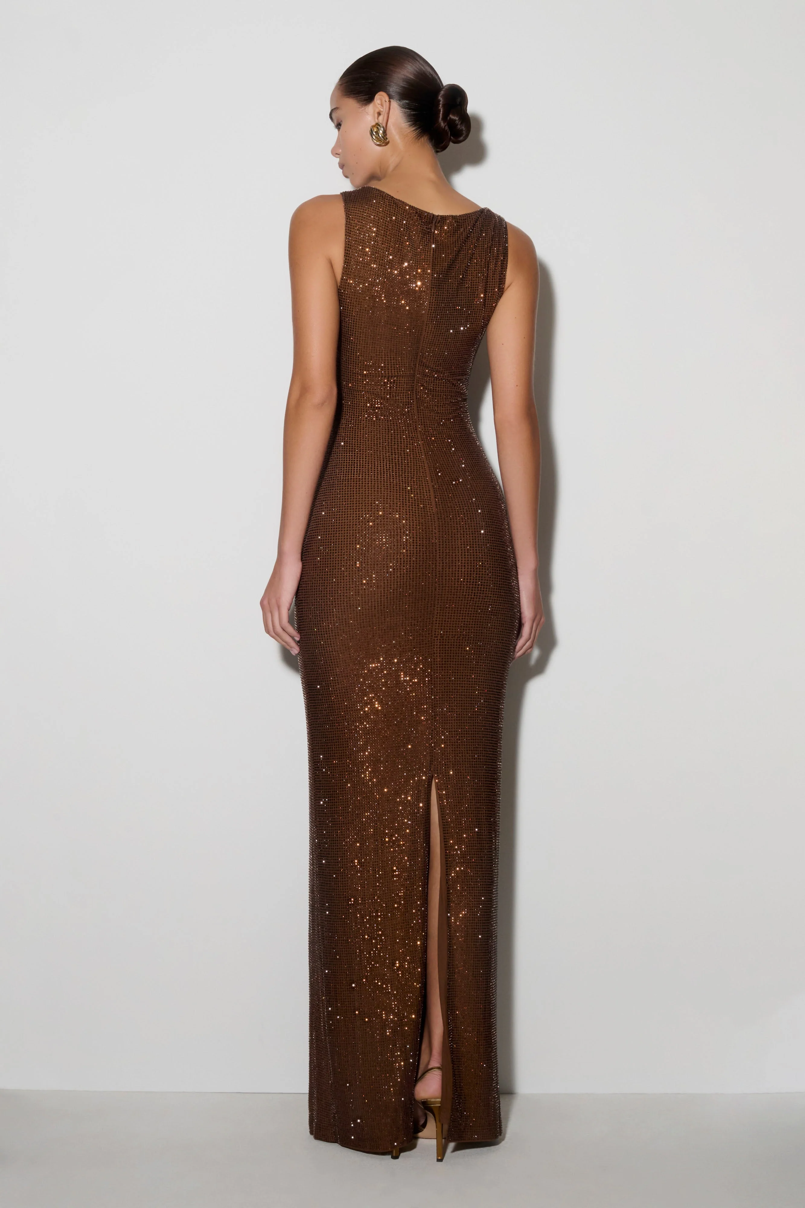 Magnolia Sleeveless Diamante Maxi Dress - Chocolate - Image 4