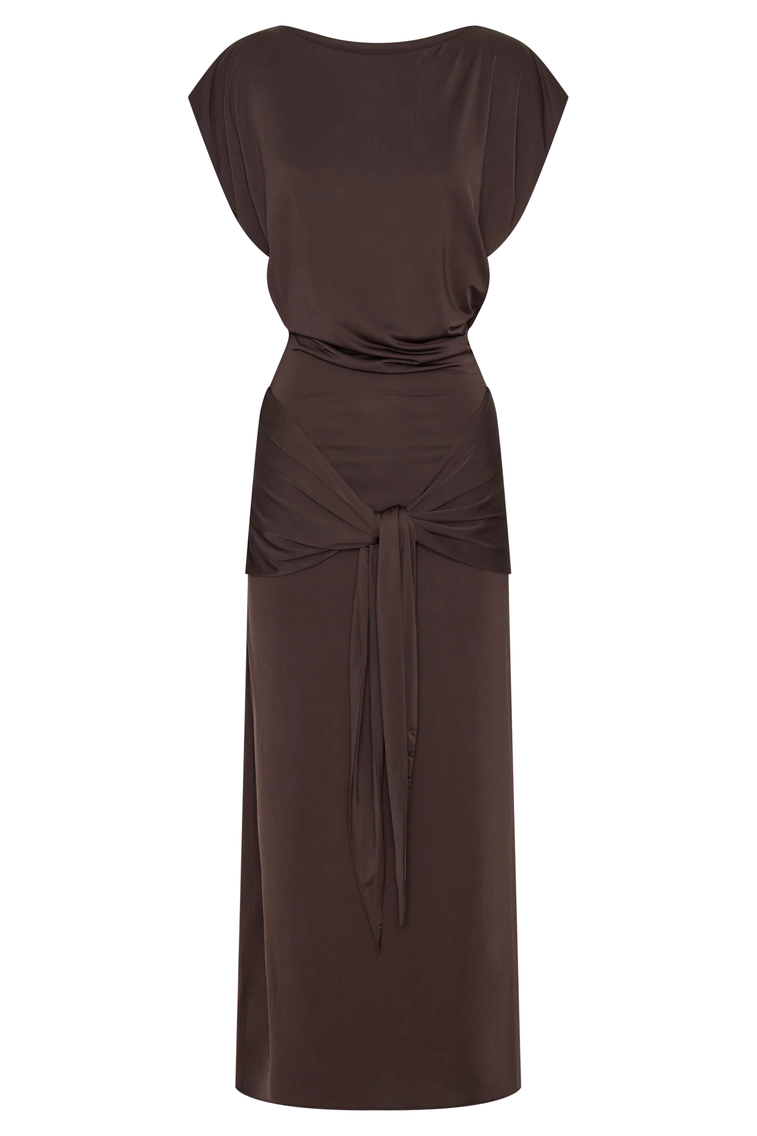 Maiara Shortsleeve Slinky Tie Maxi Dress - Chocolate - Image 8