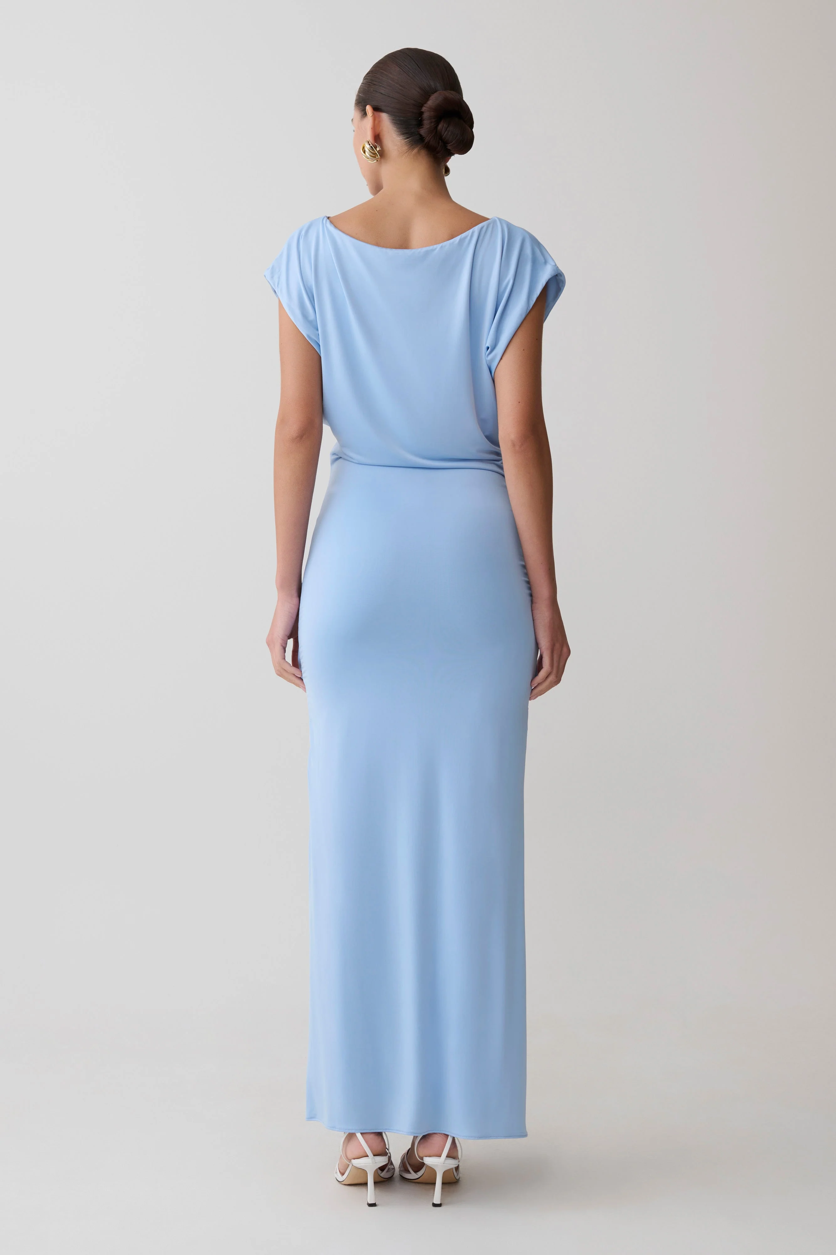 Maiara Shortsleeve Slinky Tie Maxi Dress - Sea Blue - Image 2