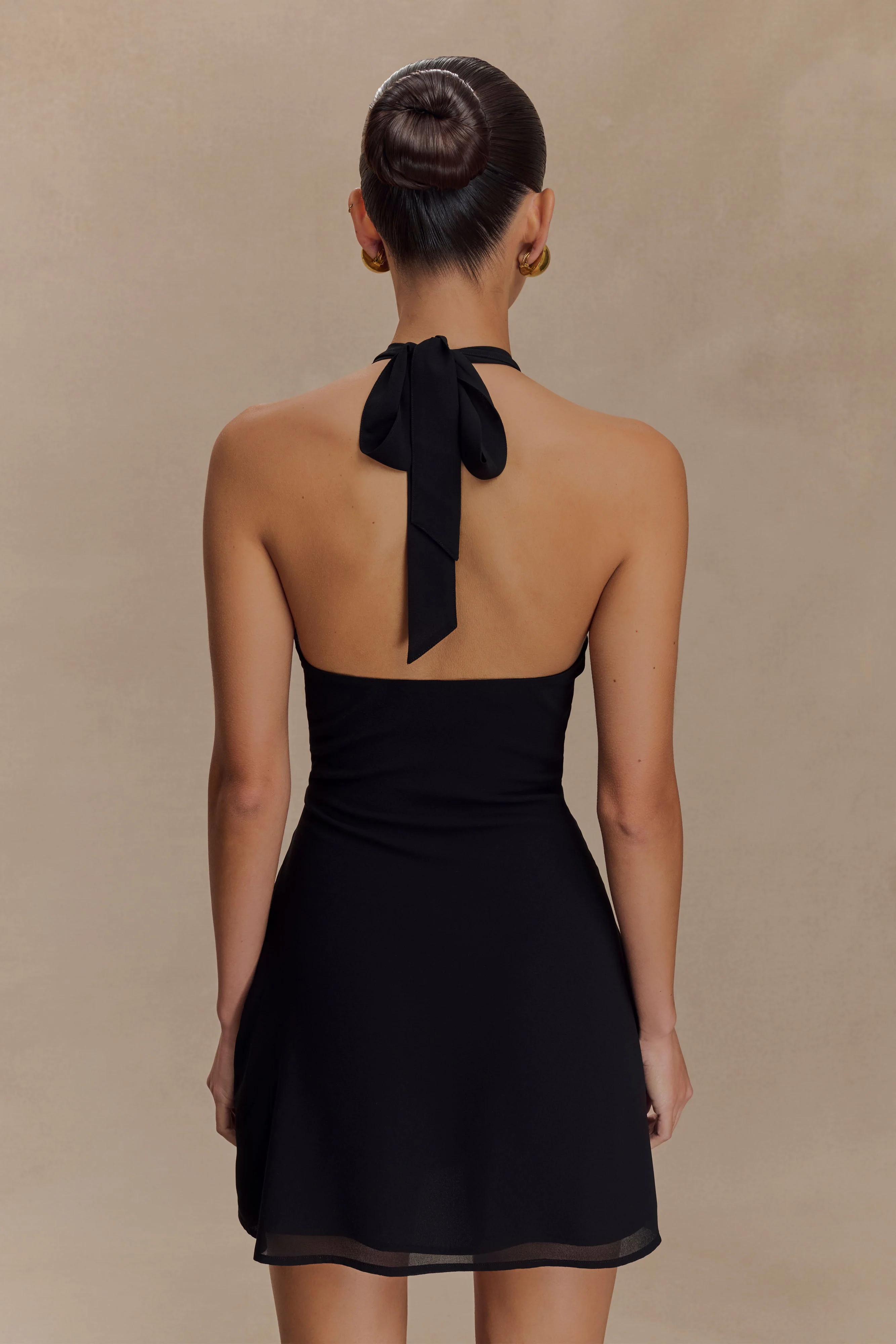 Malakhai Chiffon Halter Mini Dress - Black - Image 2