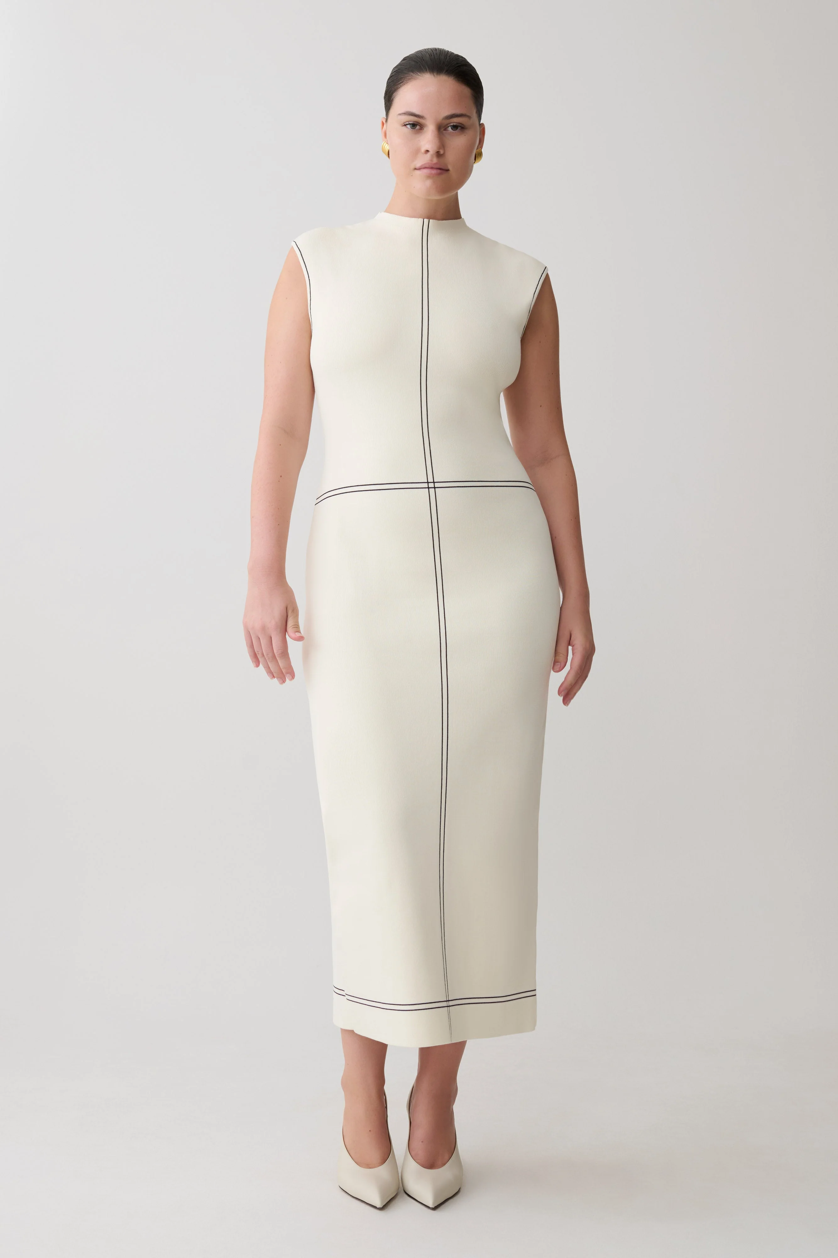 Malone Bandage Knit Midi Dress - Ivory - Image 5