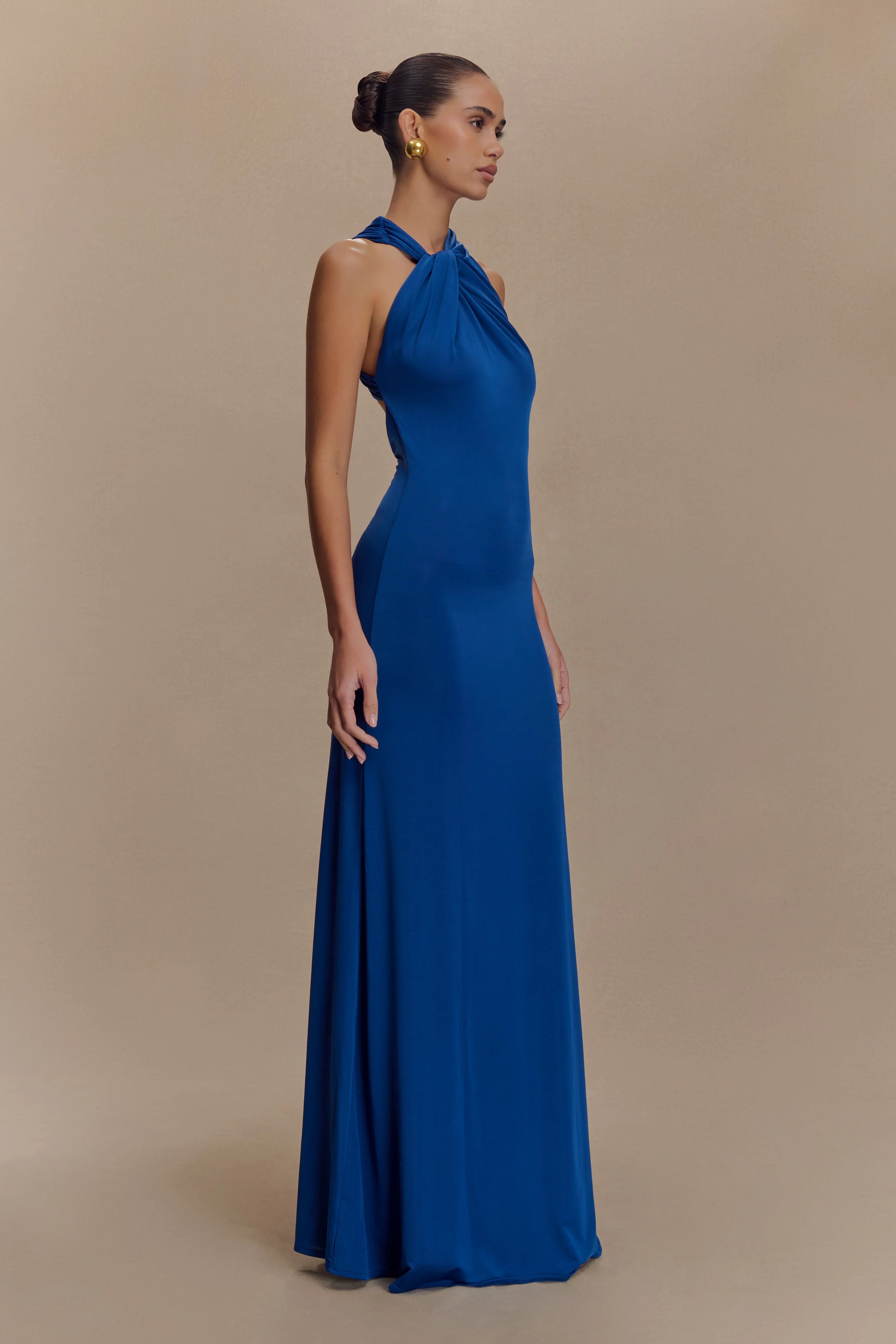 Marlee Asymmetrical Slinky Maxi Dress - Cobalt - Image 3