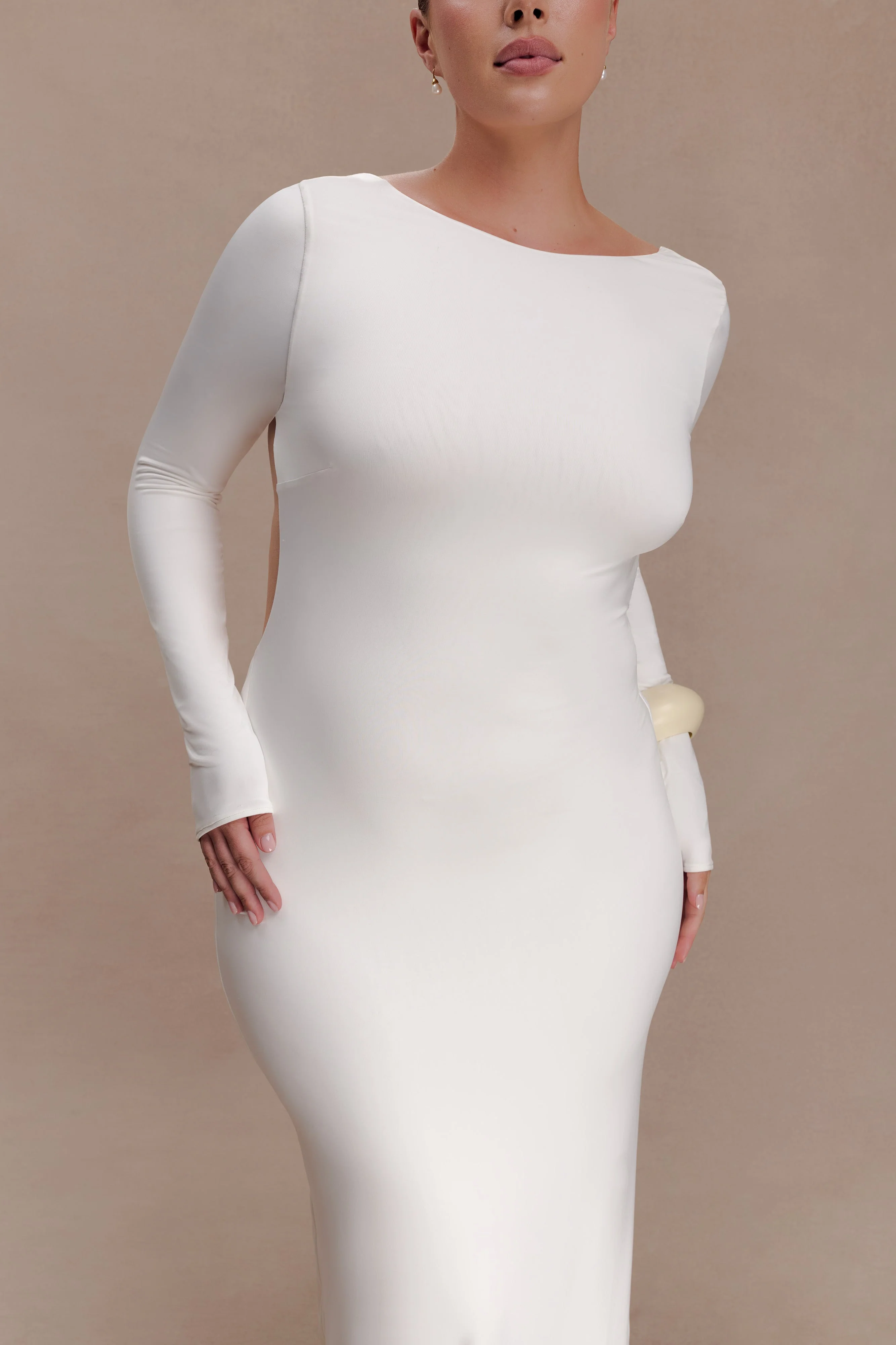 Marlene Slinky Low Back Maxi Dress - White - Image 9