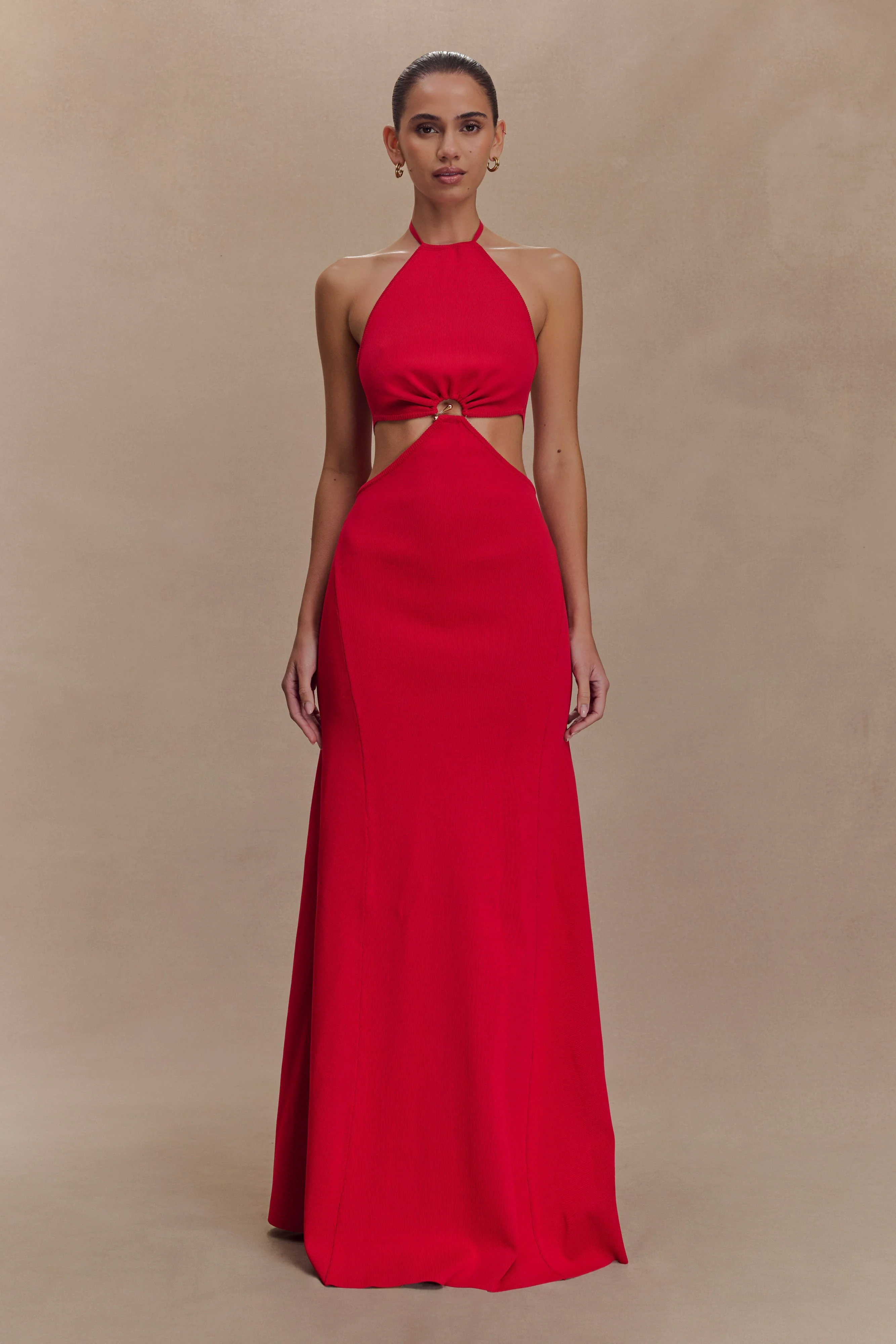 Marlowe Halter Knit Maxi Dress - Red - Image 2