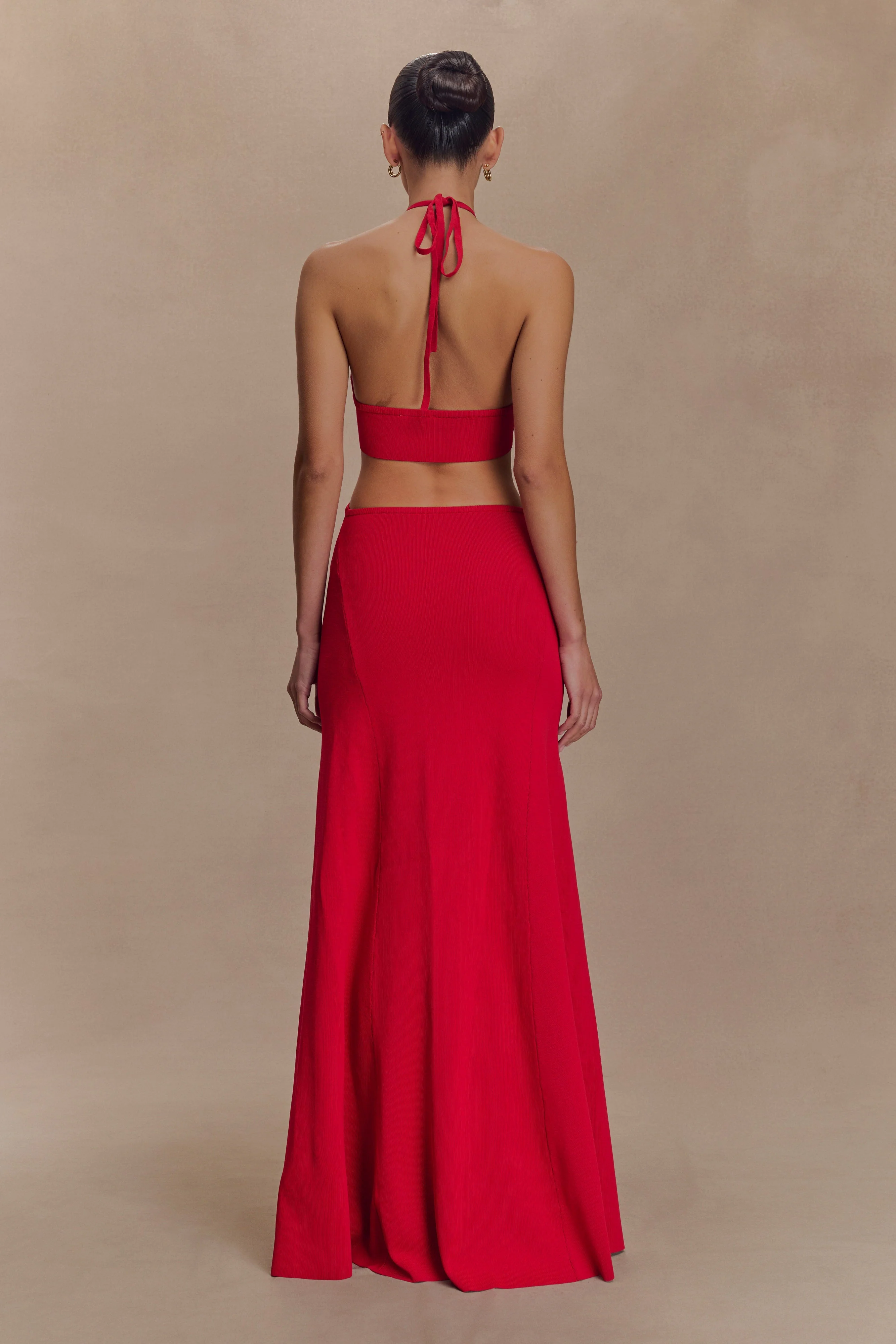 Marlowe Halter Knit Maxi Dress - Red - Image 4