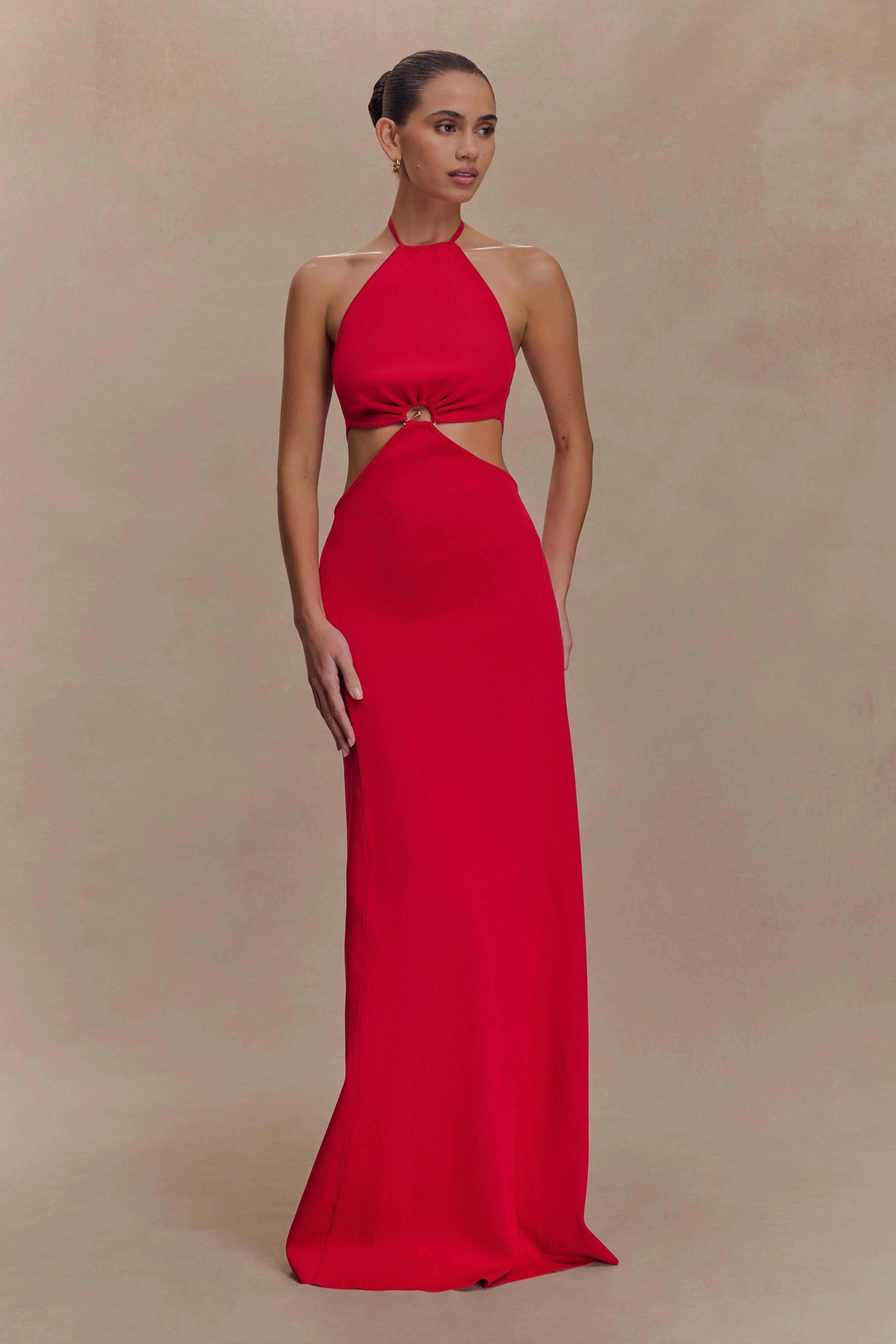 Marlowe Halter Knit Maxi Dress - Red - Image 6