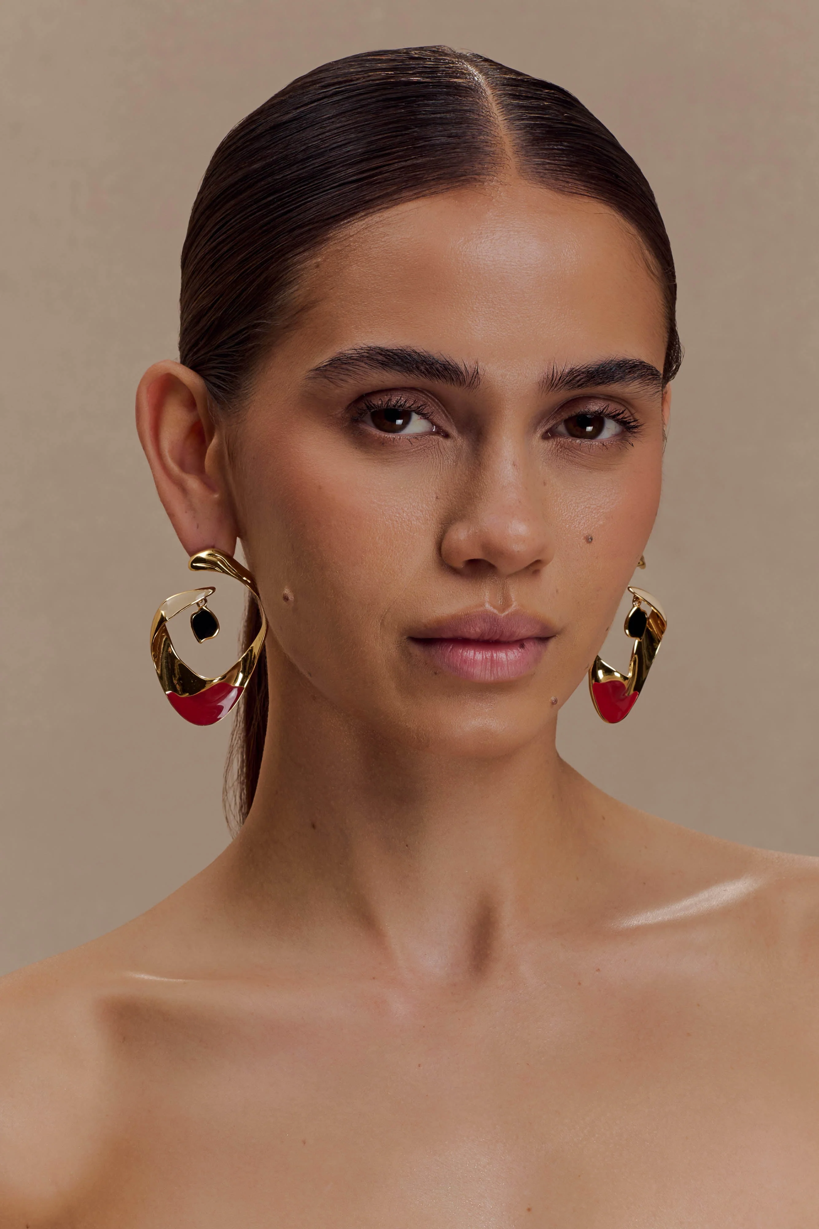 Marna Large Hoop Earrings With Stones - Gold - Image 4