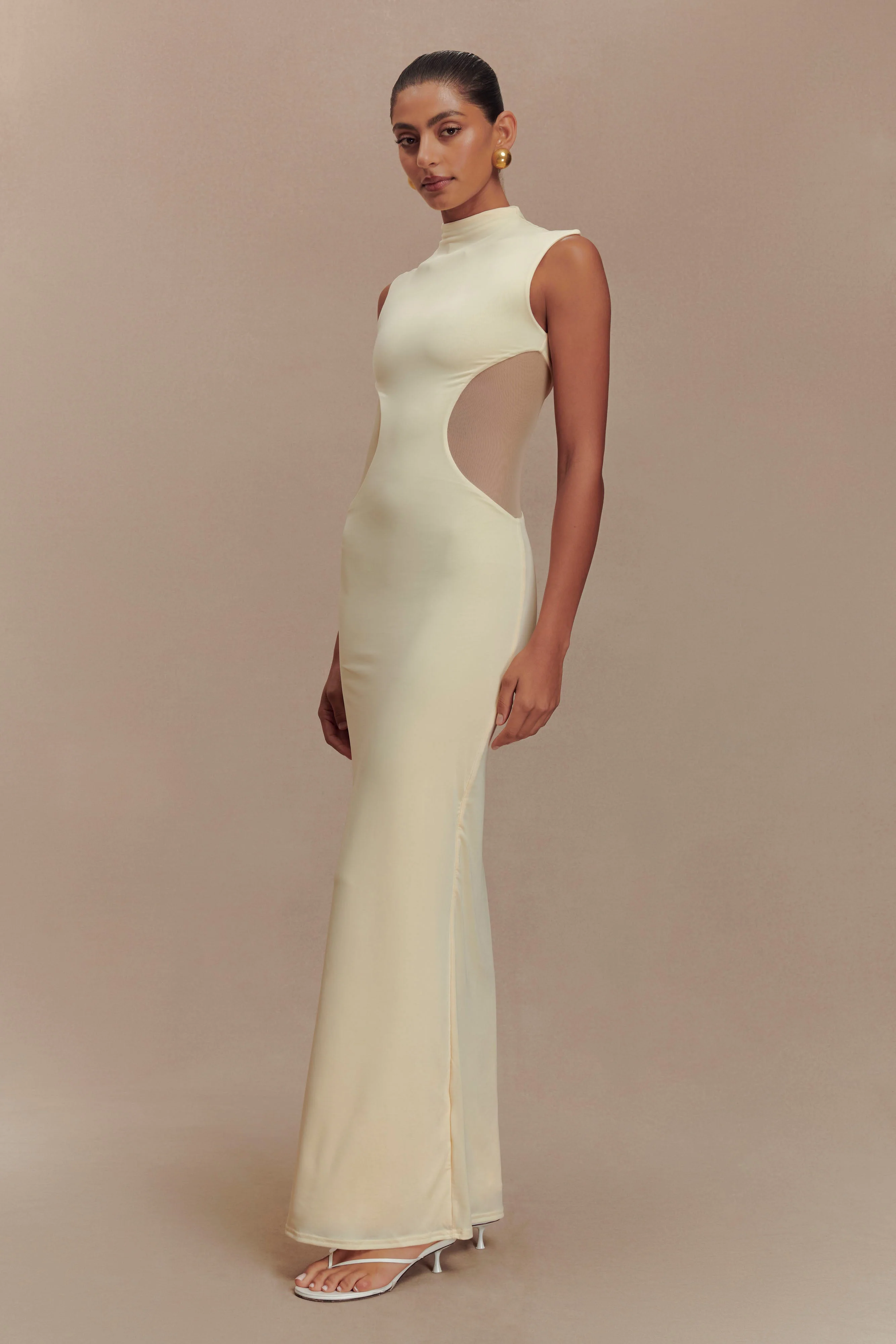 Massie Slinky And Mesh Maxi Dress - Lemon - Image 6
