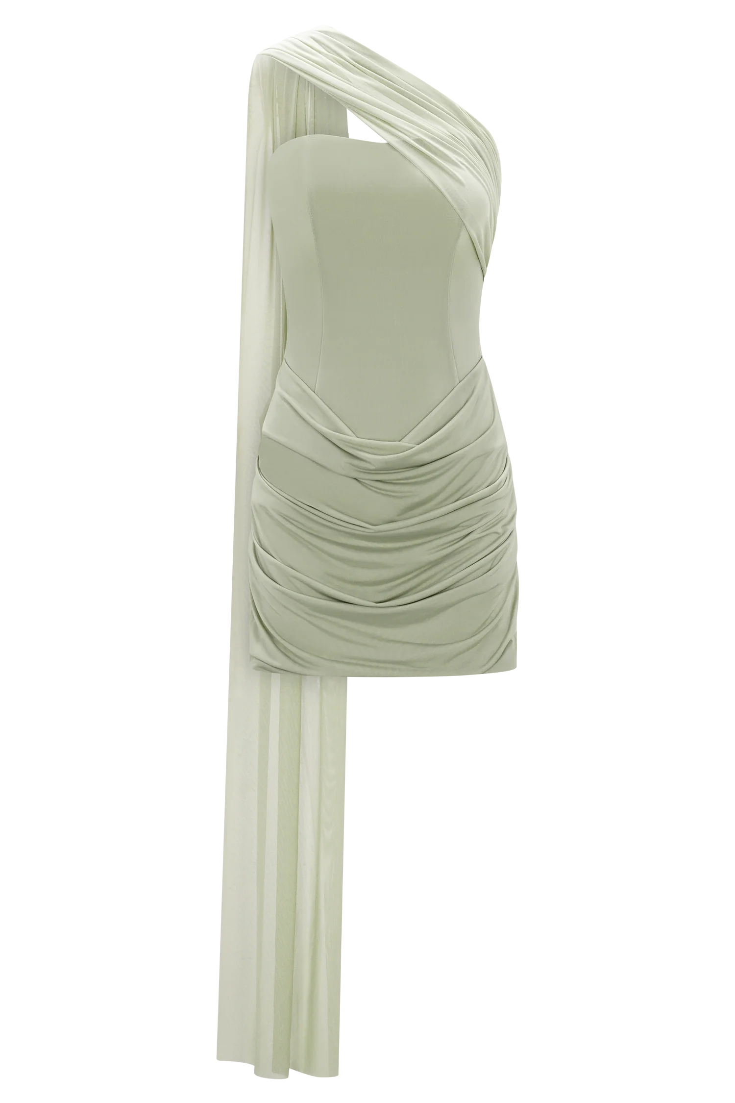 Mattea Slinky And Mesh Mini Dress With Scarf - Sage - Image 9