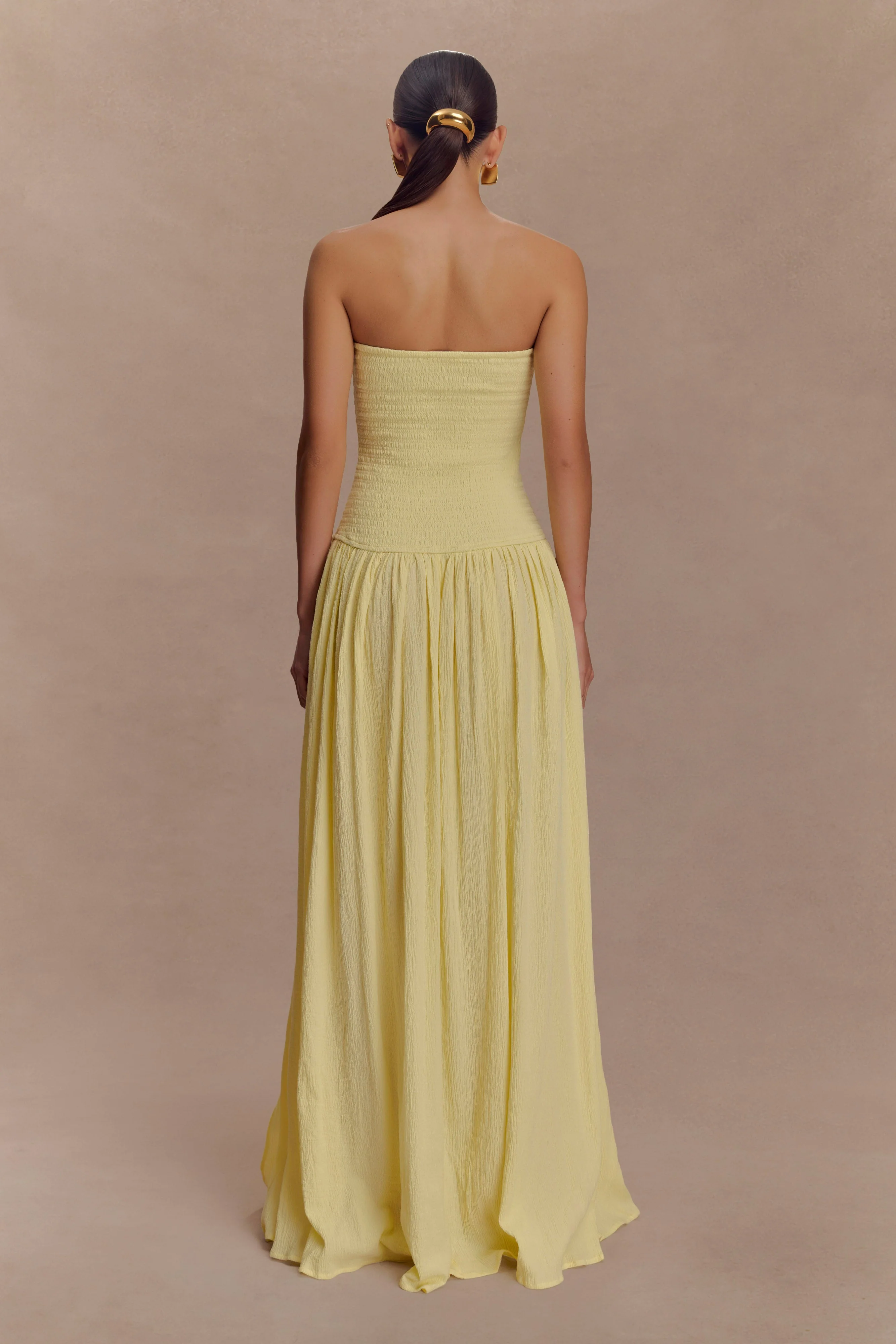Maureen Cotton Shirring Maxi Dress - Lemon - Image 2