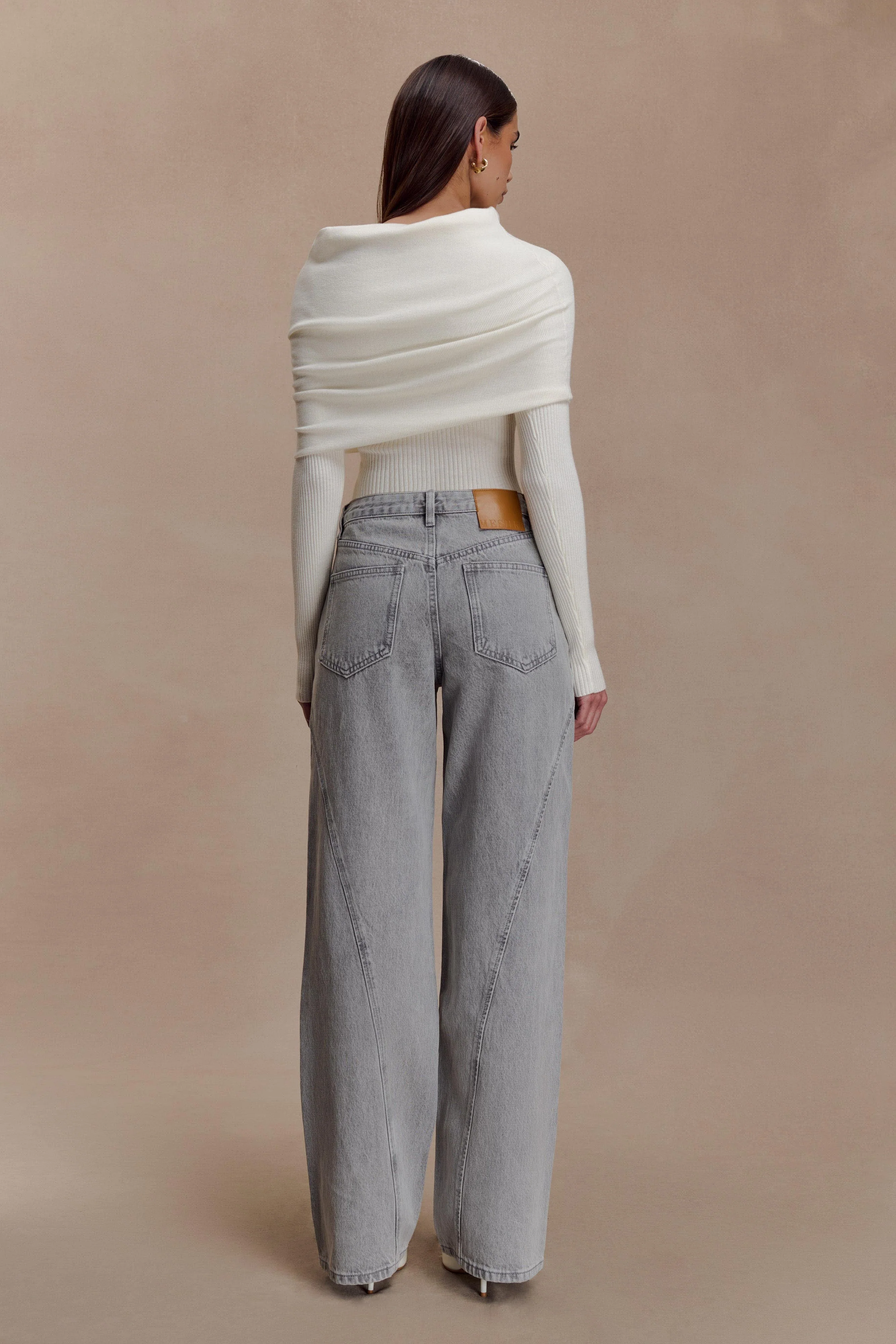 Mazie Asymetrical Cashmere Blend Long Sleeve Knit Top - Ivory - Image 5