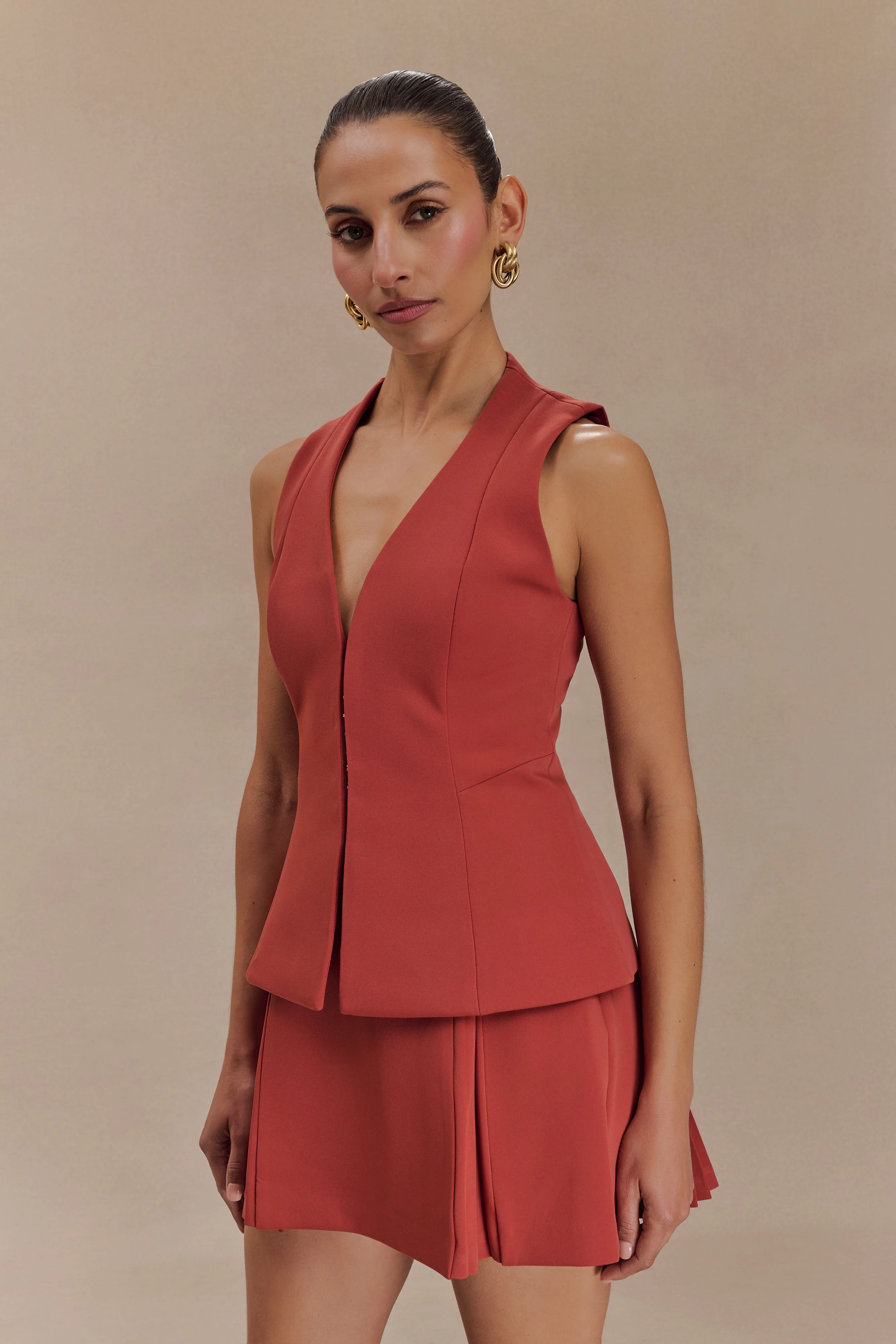 Melinda Structured Vest Top - Chilli - Image 4