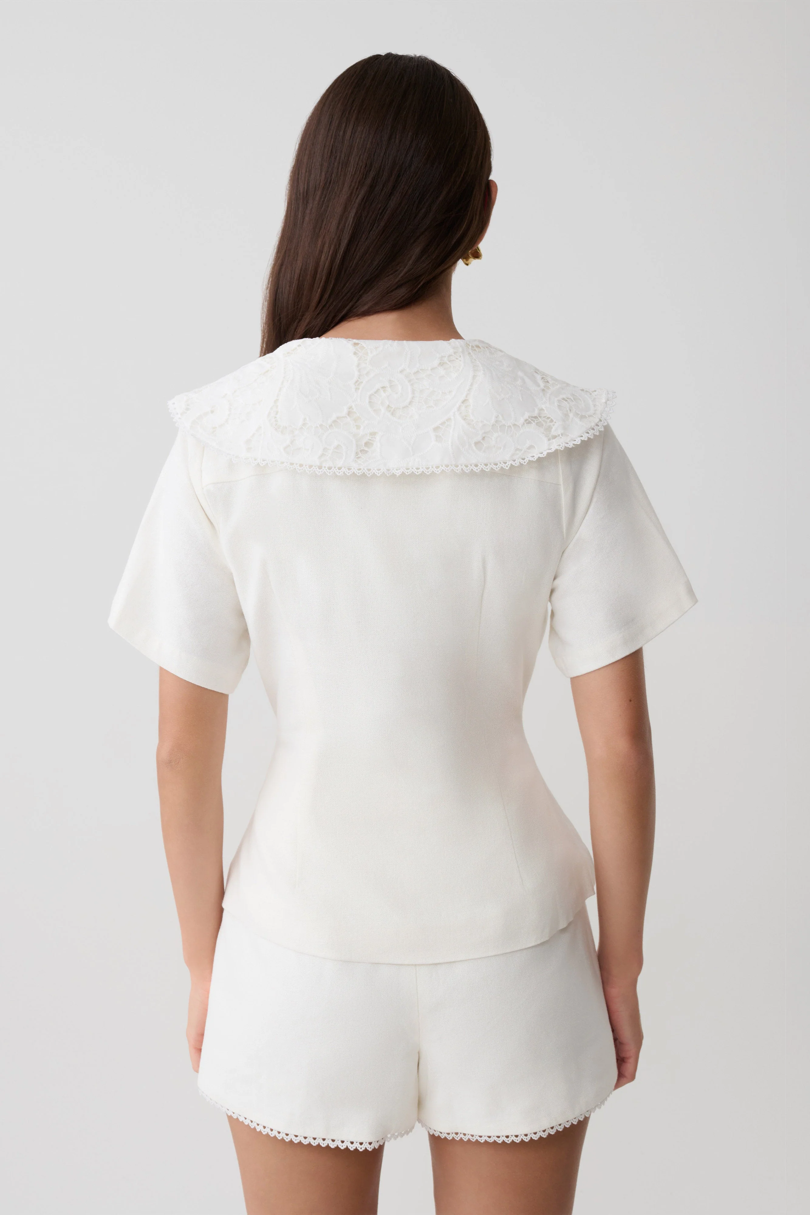 Melody Short Sleeve Shirt With Lace Collar - White - Image 2