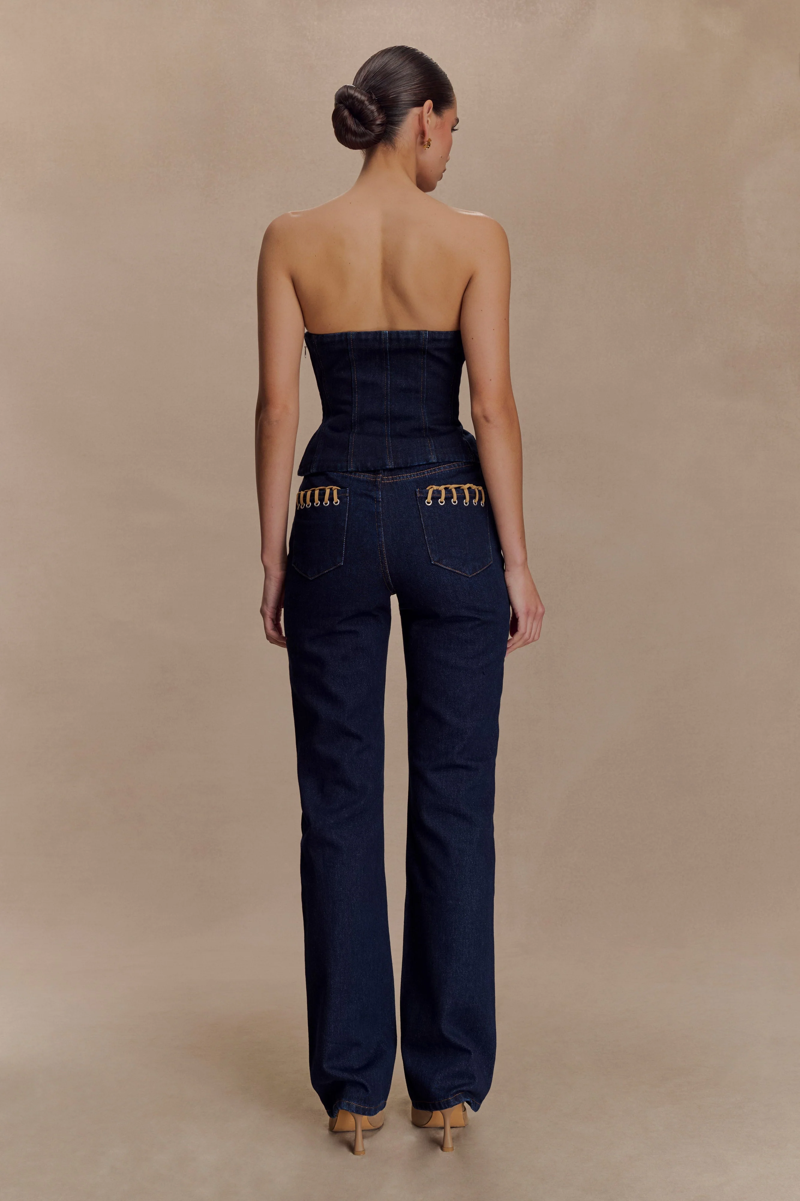 Meryl Lace Up Denim Jean - Indigo Blue - Image 2