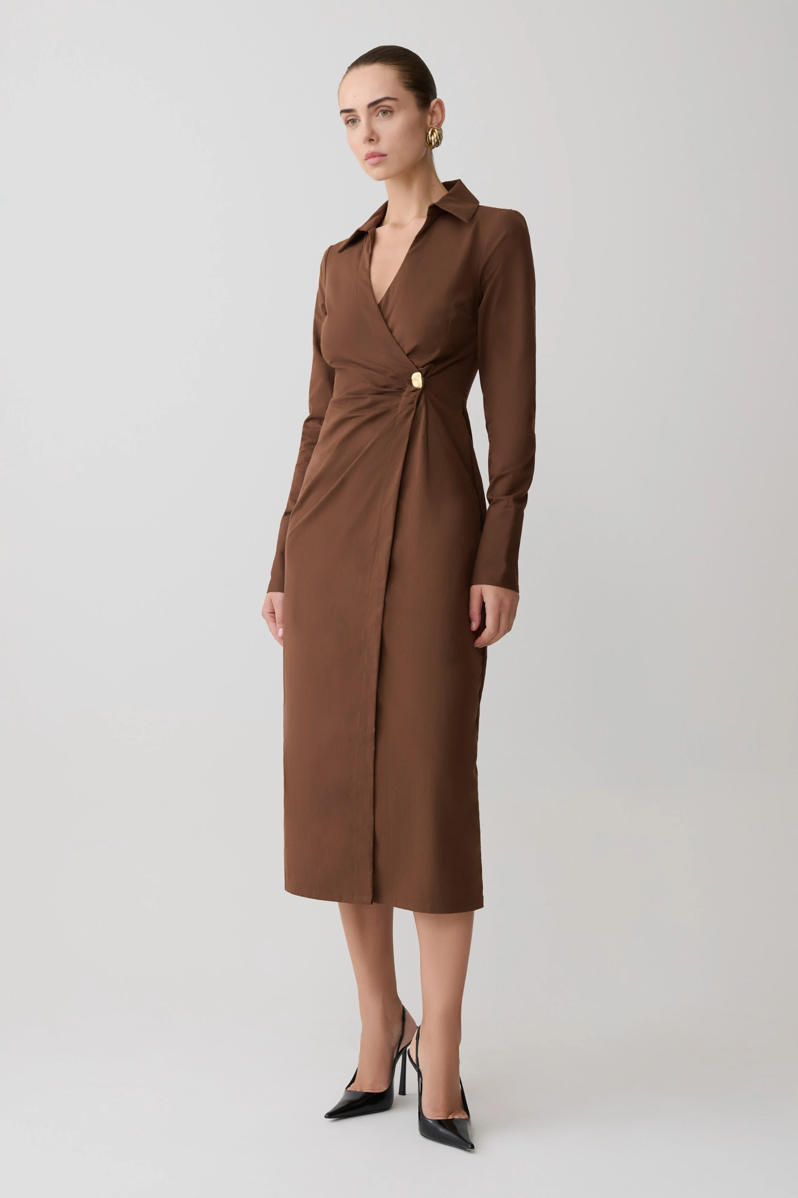 Mikaila Asymmetric Shirt Dress - Dark Chocolate - Image 5