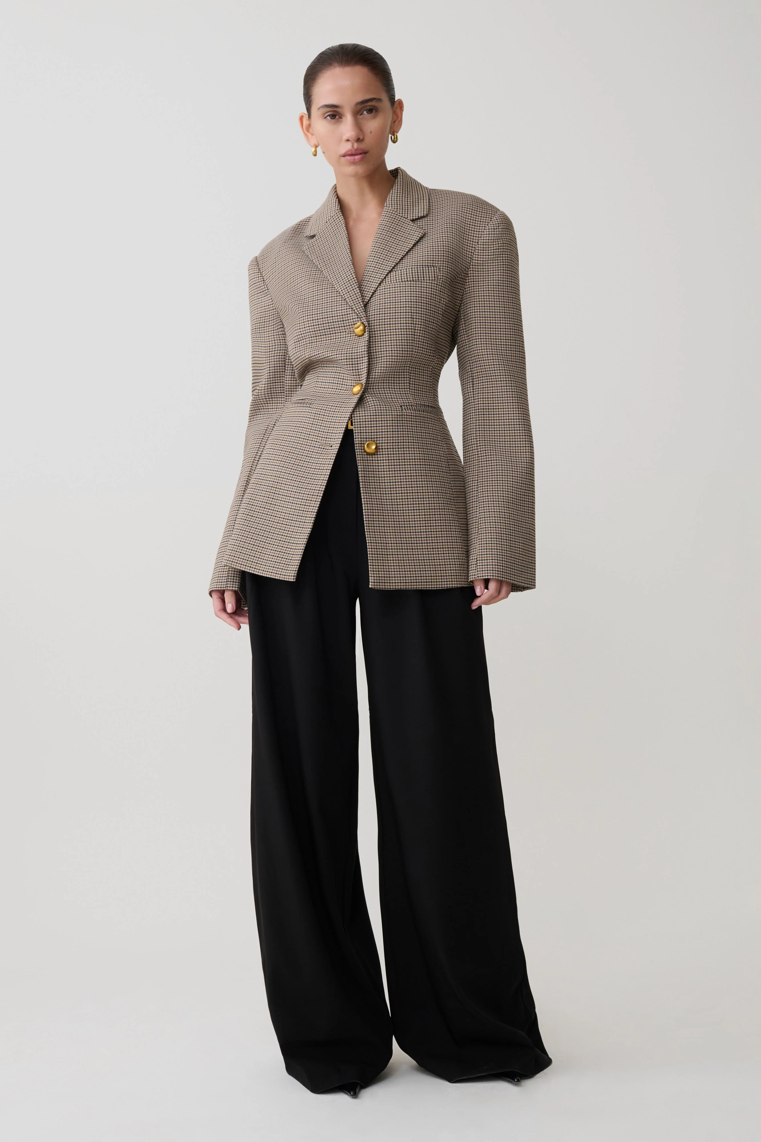 Mila Shaped Blazer - Tan Check - Image 2