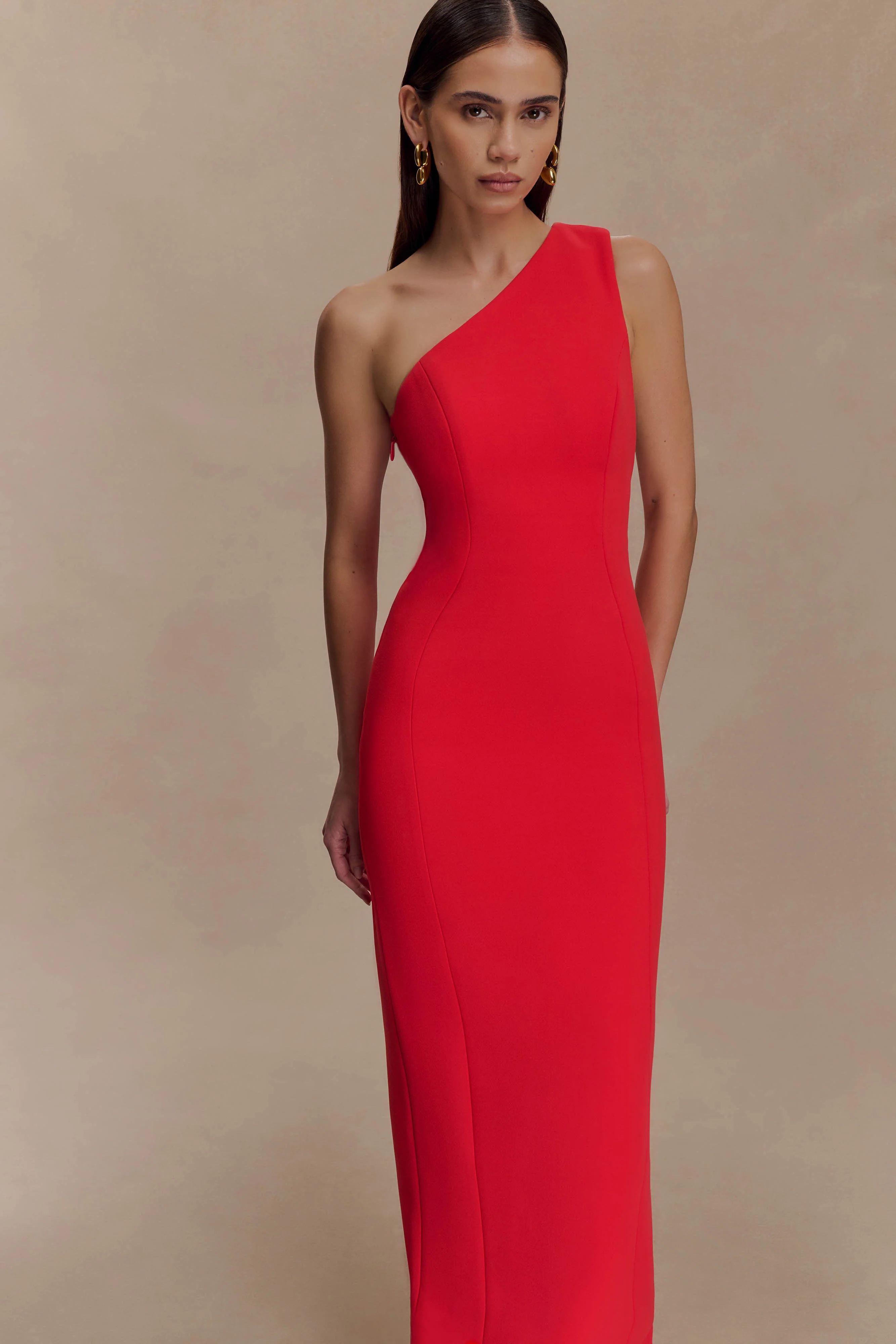 Milena One Shoulder Crepe Maxi Dress - Red - Image 7