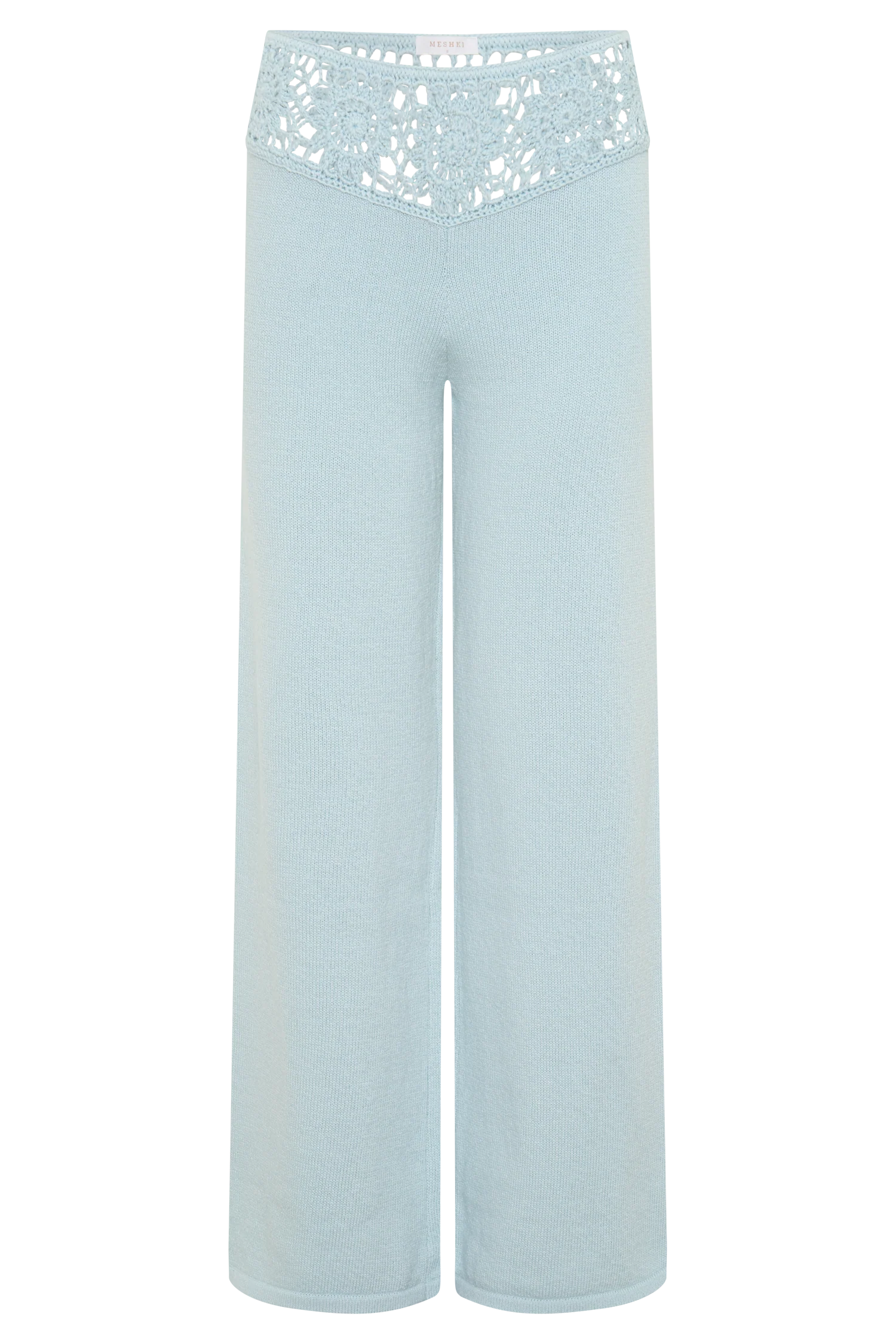Miley Crochet Waistband Straight Leg Pant - Pale Aqua - Image 11