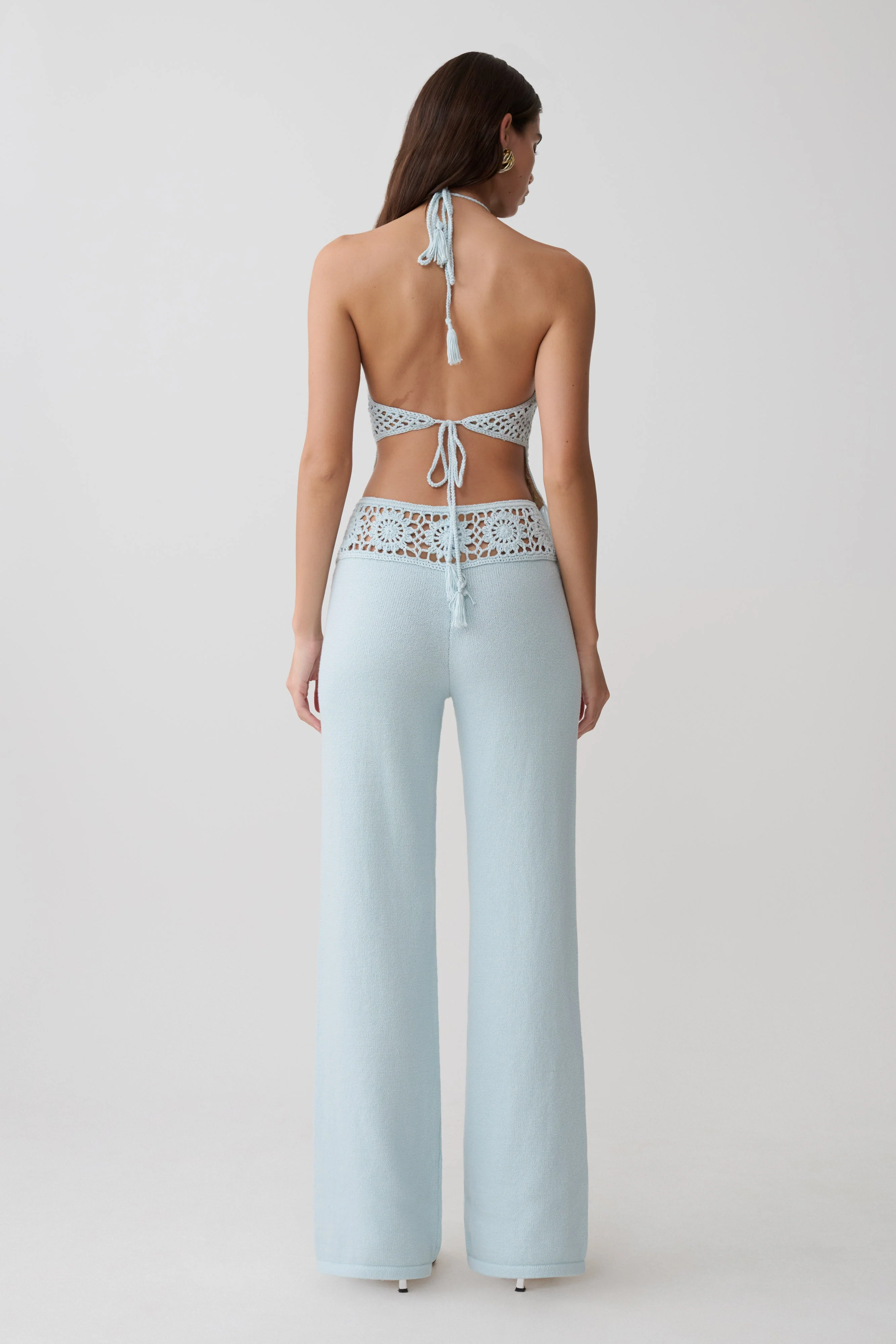 Miley Crochet Waistband Straight Leg Pant - Pale Aqua - Image 6
