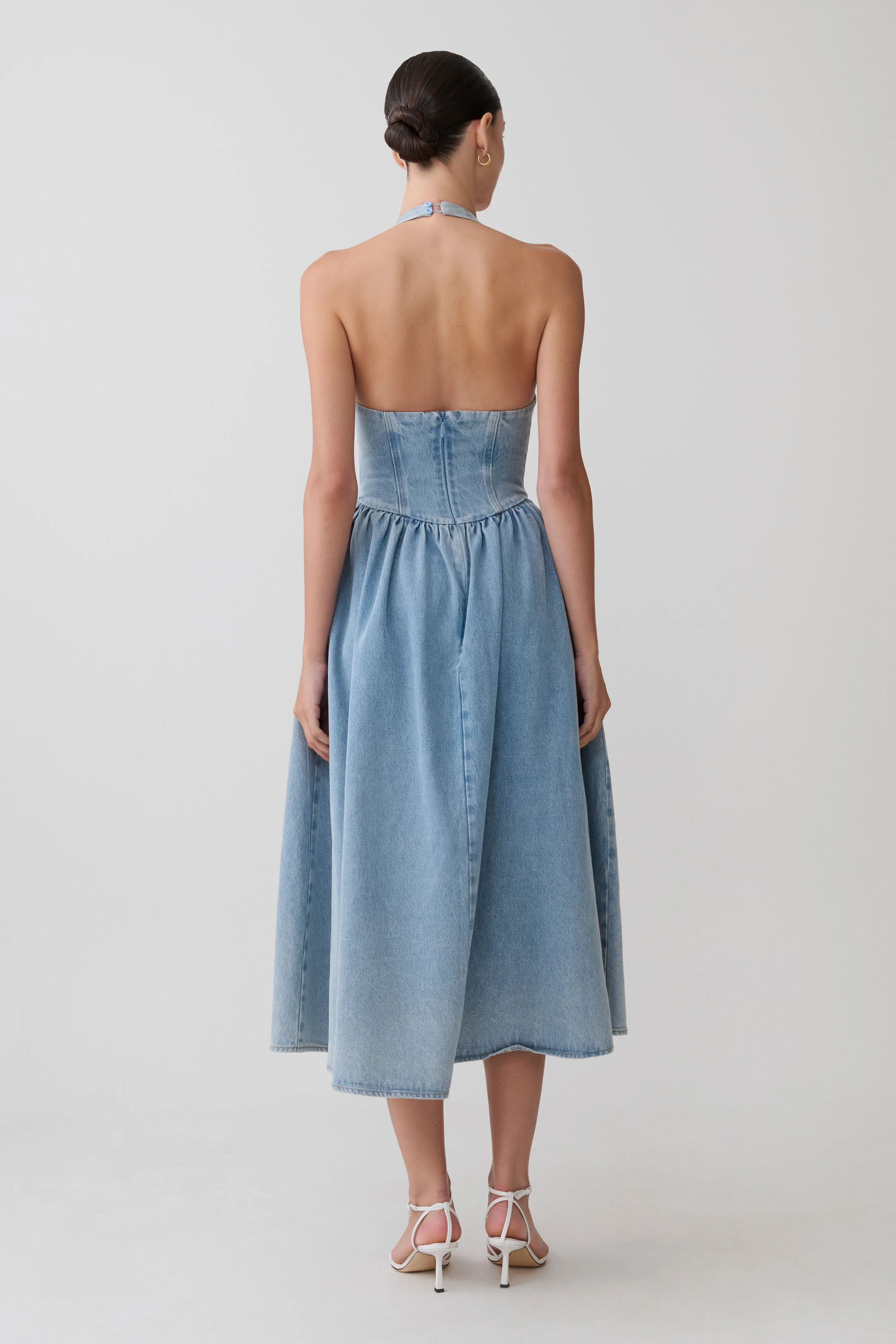Miller Denim Halter Midi Dress - Classic Blue - Image 2