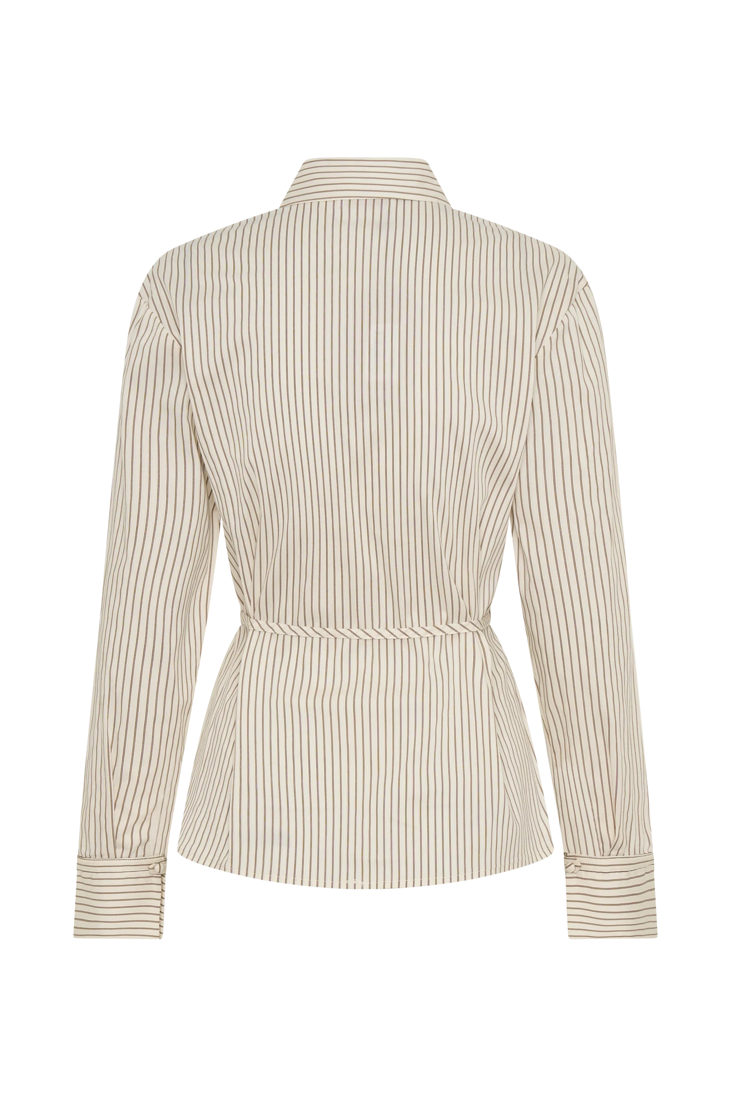 Millie Tie Back Cotton Shirt - Beige Pinstripe - Image 10