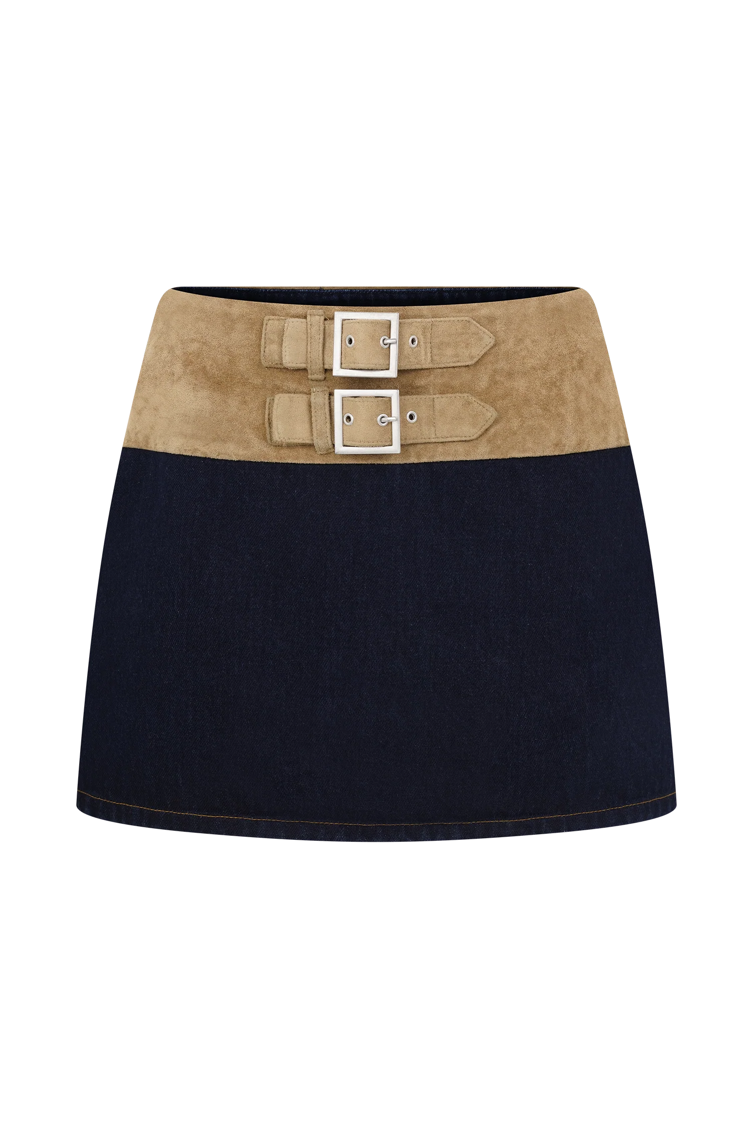 Miranda Faux Suede Belted Denim Mini Skirt - Indigo Blue - Image 9