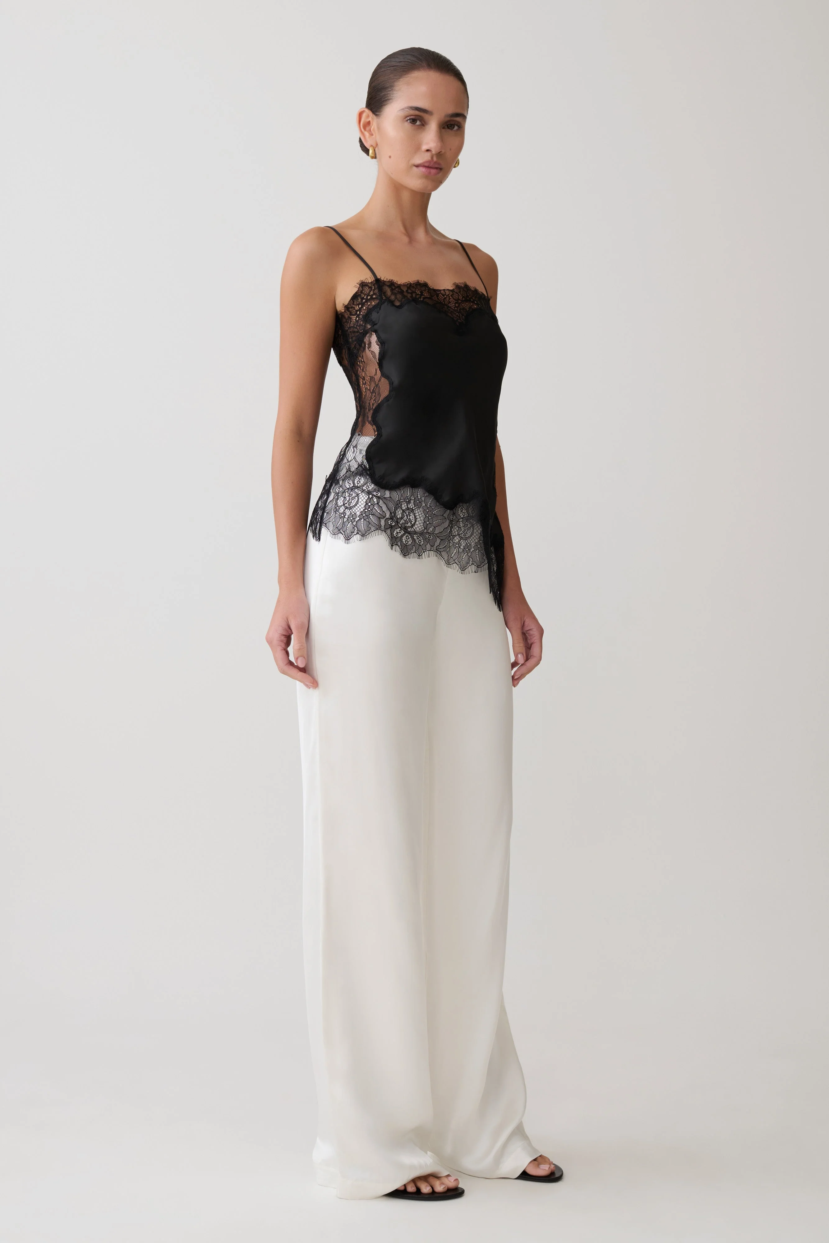 Miriam Satin & Lace Camisole - Black - Image 4