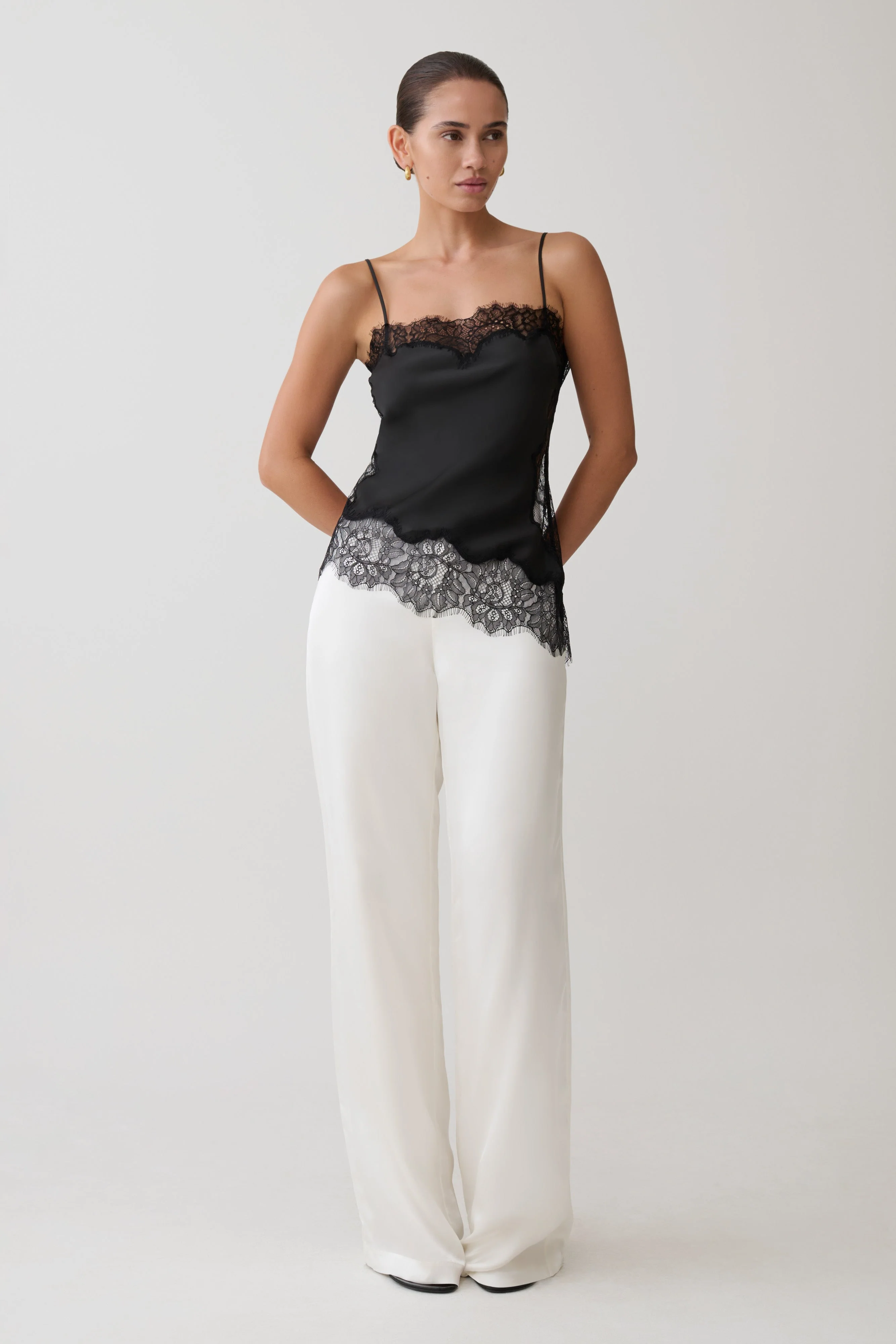Miriam Satin & Lace Camisole - Black - Image 5