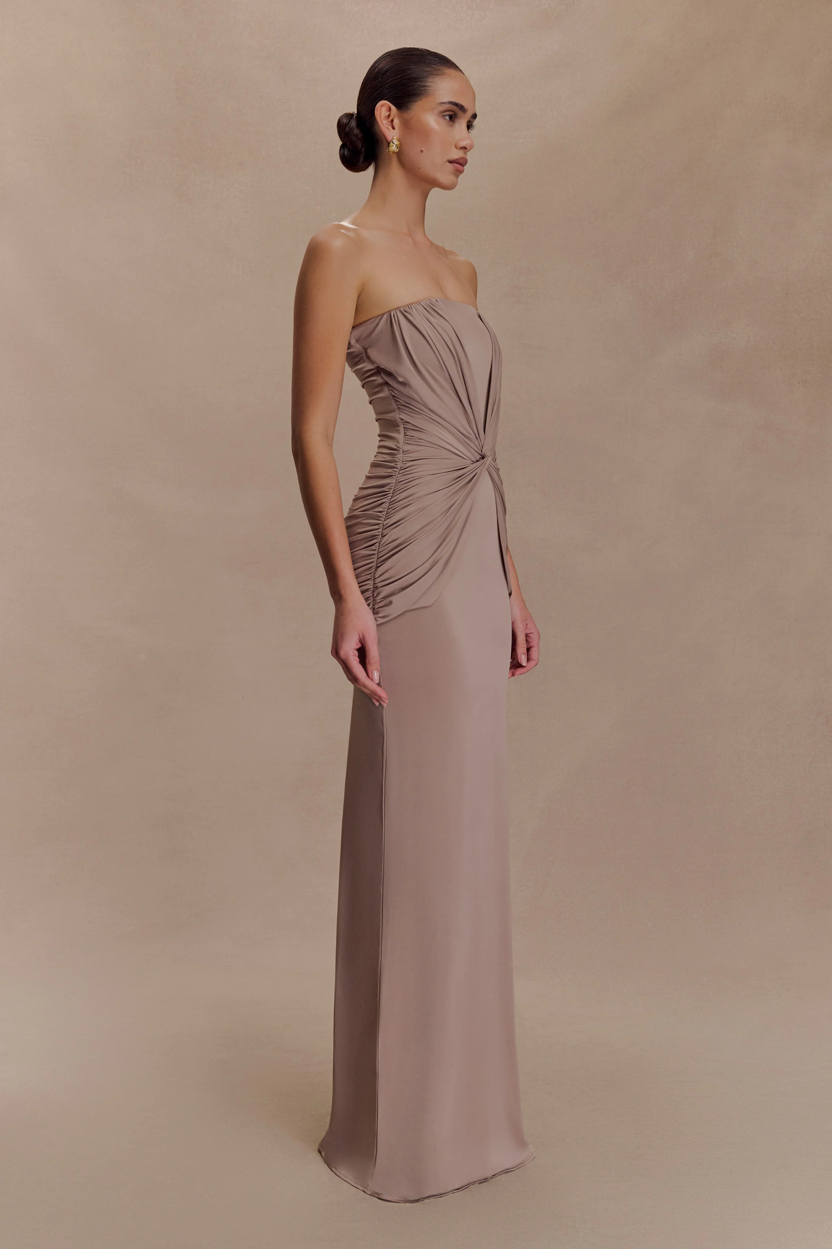Mirren Strapless Slinky Maxi Dress - Bronze - Image 4