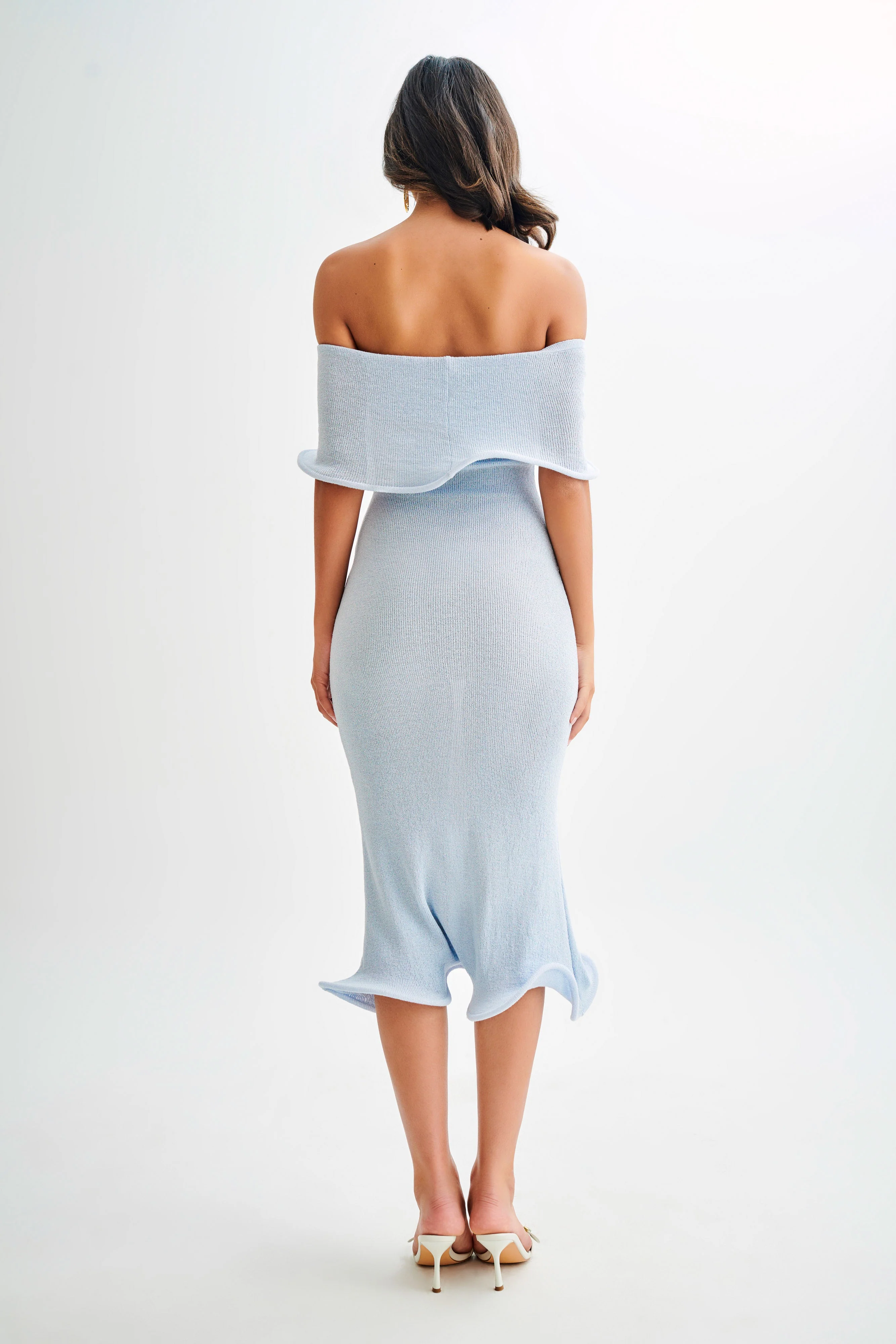 Molly Off Shoulder Knit Midi Dress - Sky Blue - Image 3