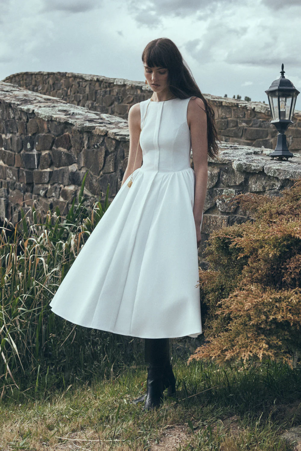 Monika Gathered Waist Cotton Midi Dress - White - Image 2