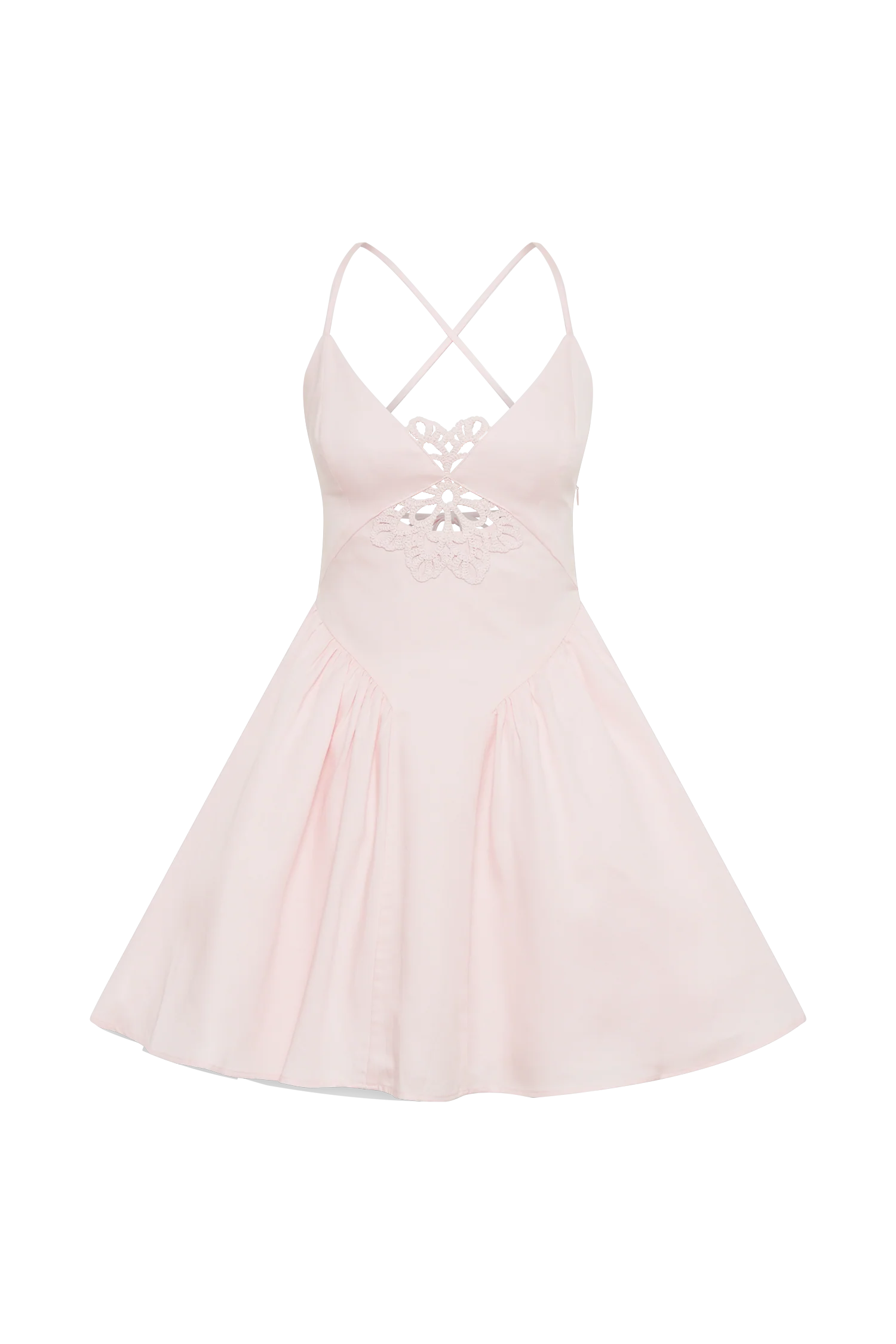 Muriel Cotton Mini Dress With Crochet - Powder Pink - Image 10