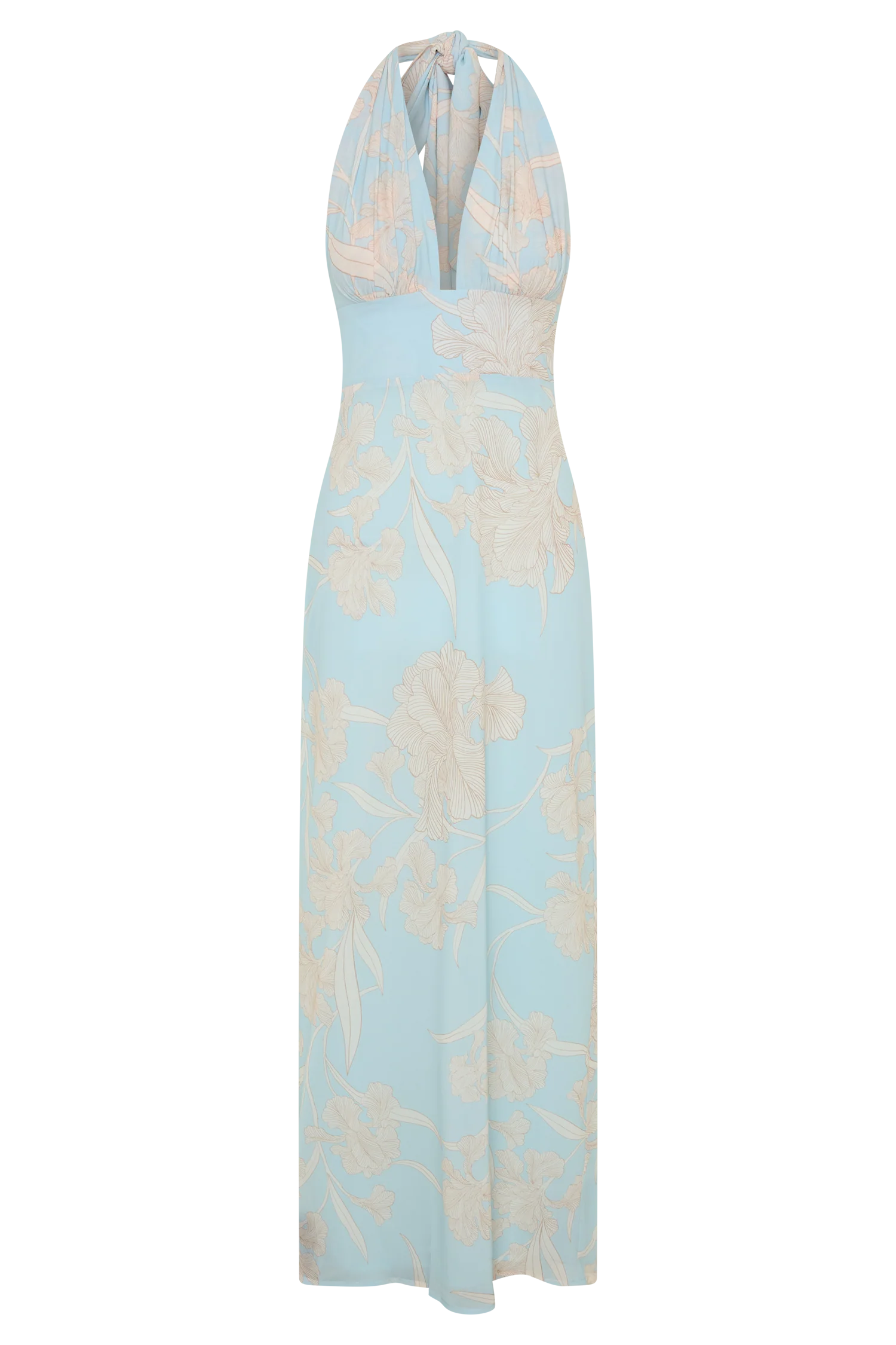 Nadine Halter Scarf Chiffon Maxi Dress - Blue Floral Print - Image 10