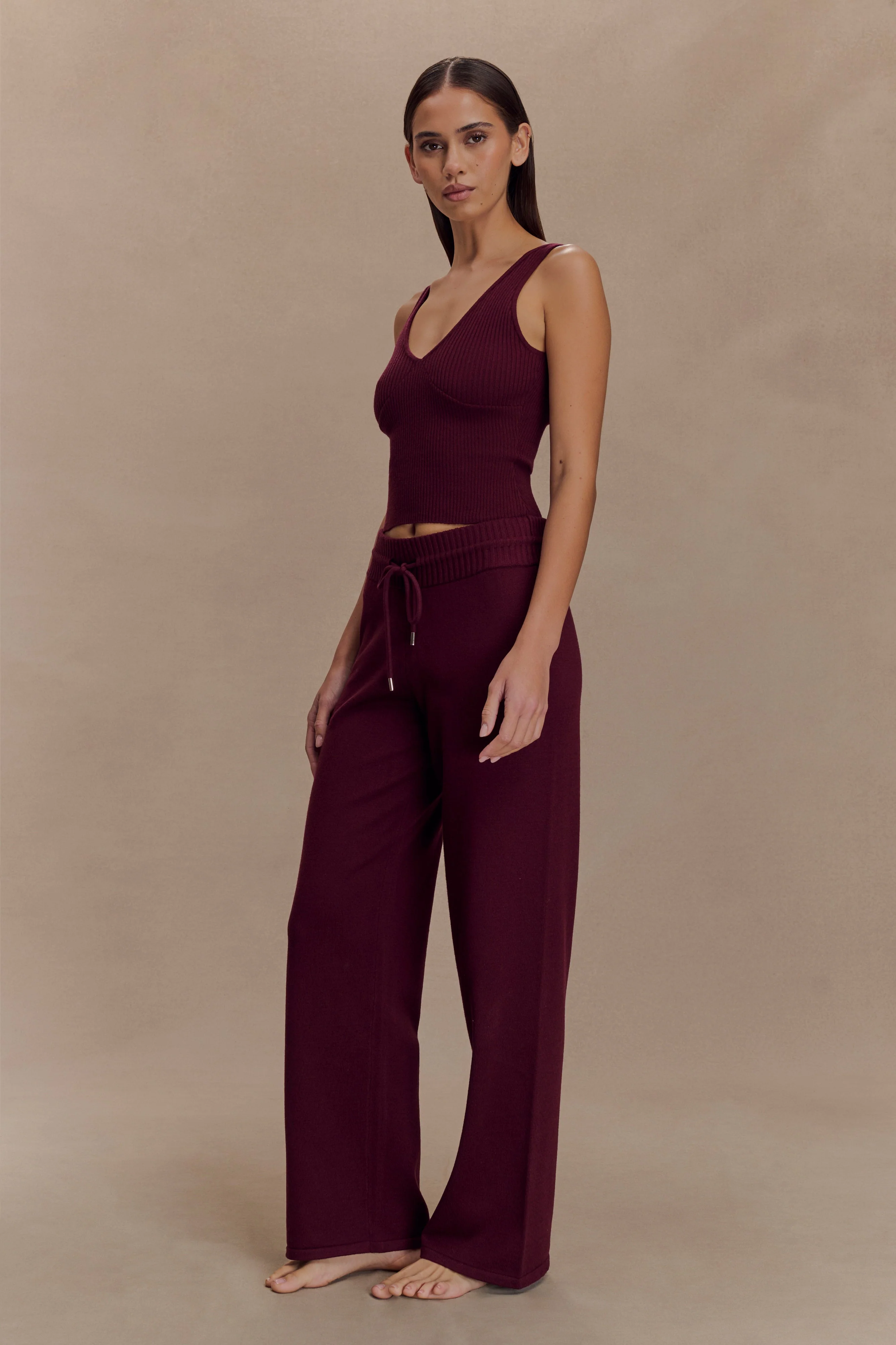 Natalya Knit Wide Leg Pants - Merlot - Image 4