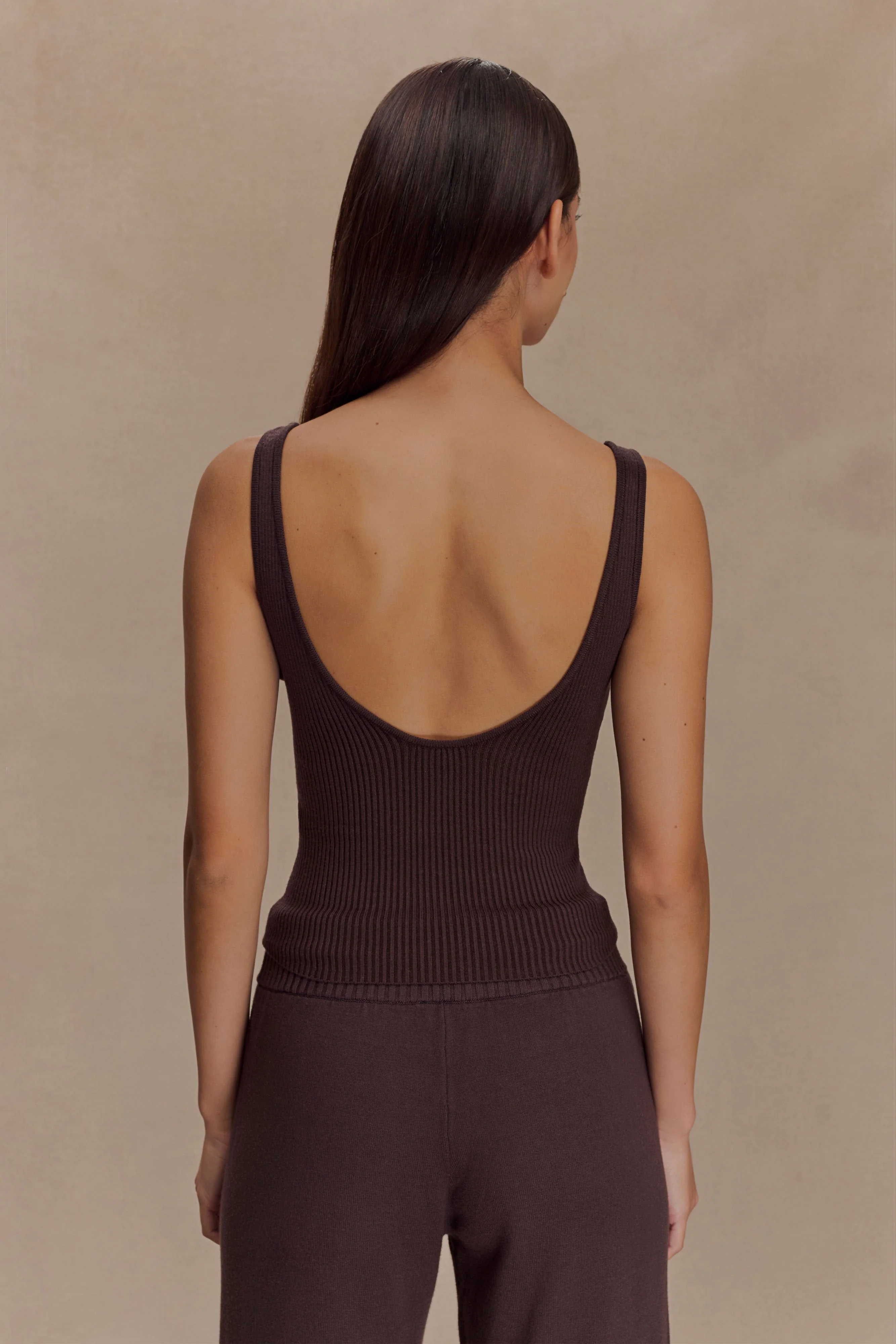 Natalya Ribbed Knit Cami Top - Dark Chocolate - Image 2